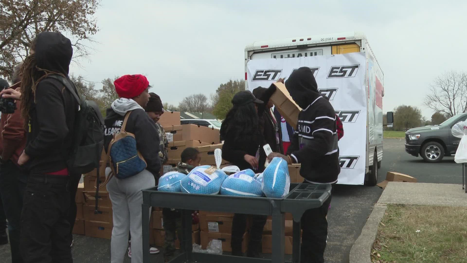 Louisville rapper EST Gee sponsored the giveaway with help from organizations across Kentuckiana.
