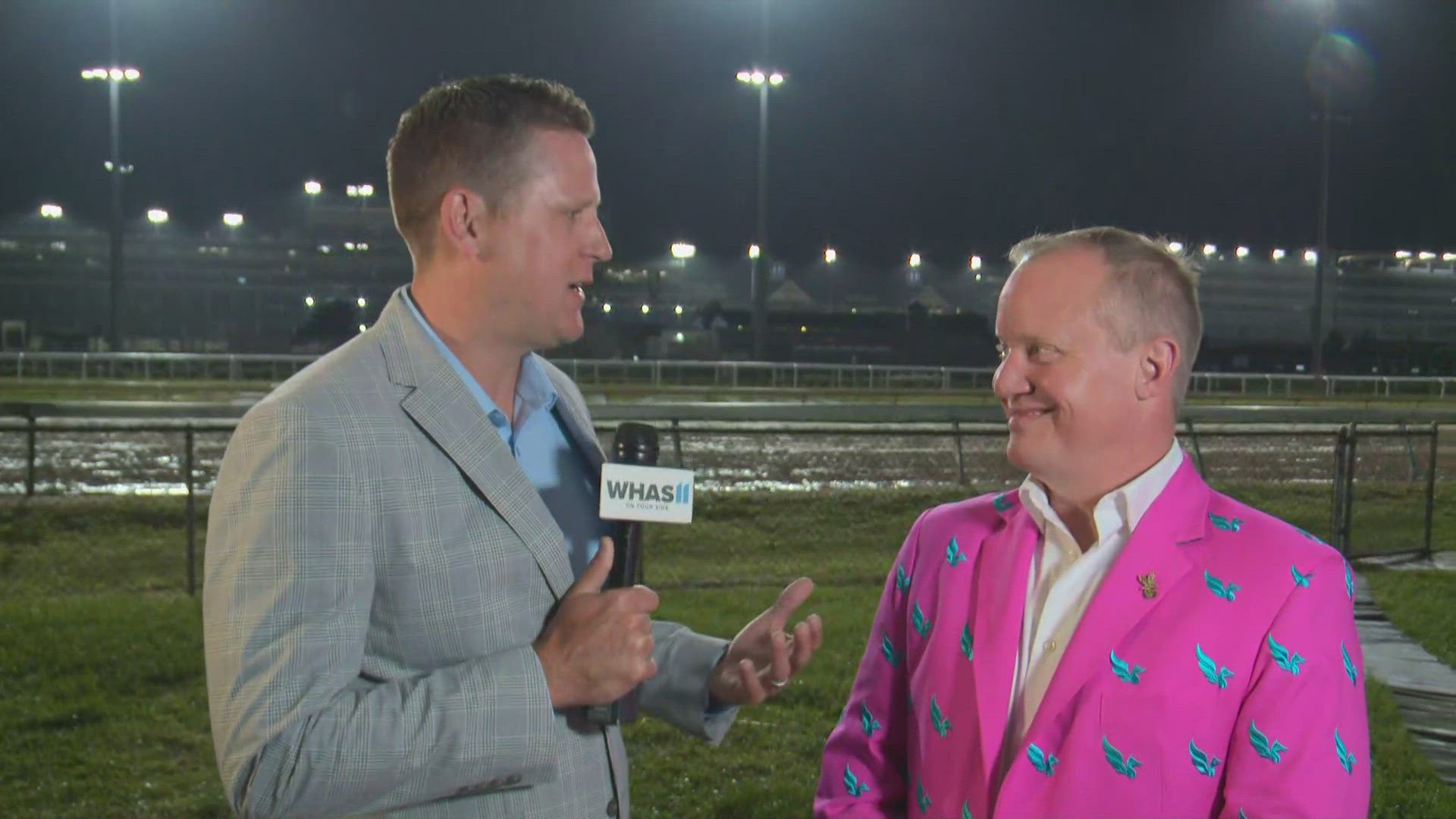 KDF President Matt Gibson and WHAS11 Chief Meteorologist Ben Pine are at the backside in Churchill Downs.