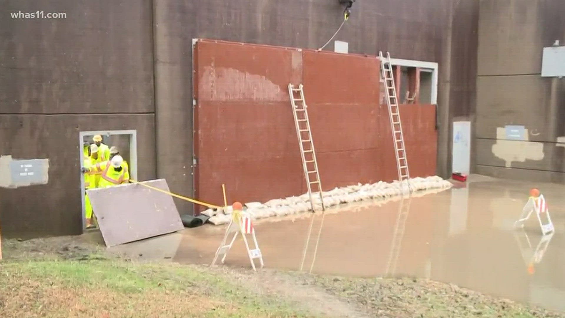 The flood walls are going up along Louisville's riverfront, in an effort to keep the rising water out of the city.