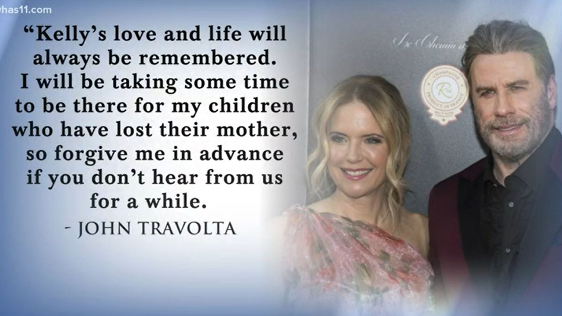 Travolta said in an Instagram post that his wife of 28 years died after a two-year battle with breast cancer.