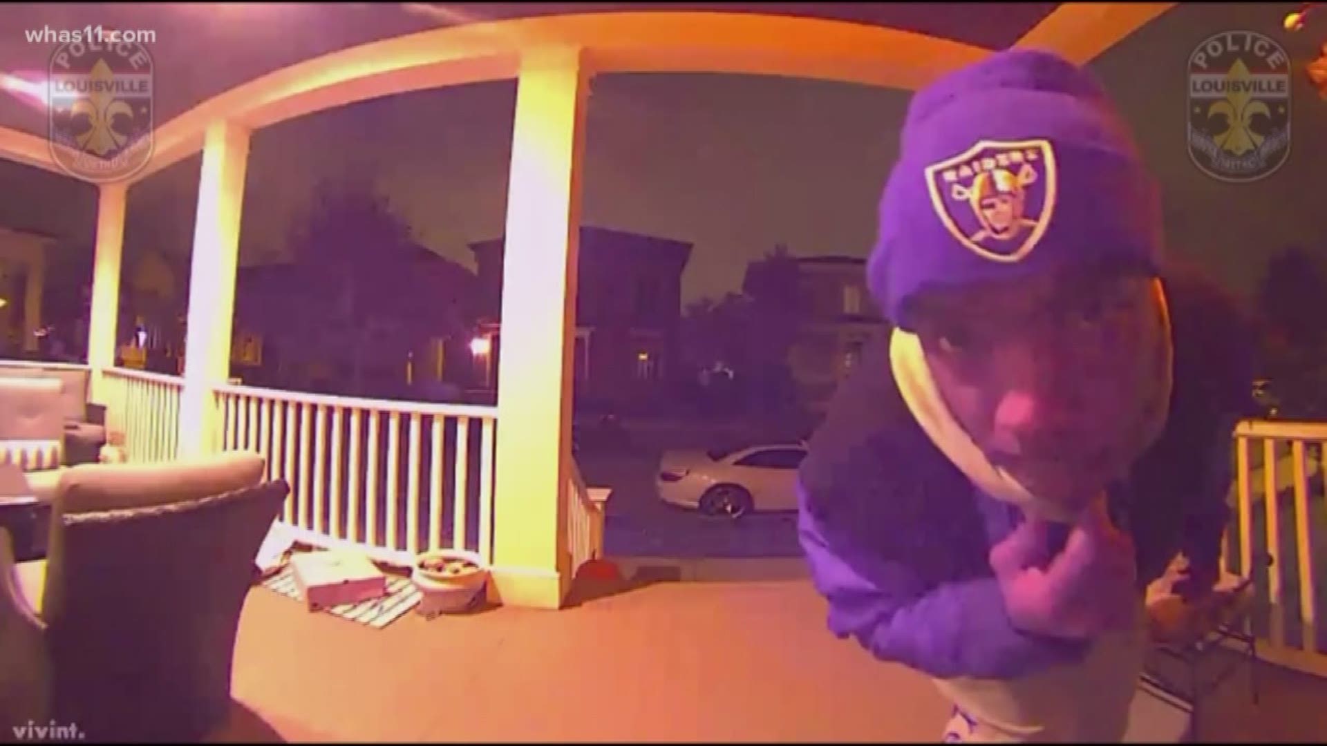 A porch package bandit caught in the act in the Norton Commons area trying doorknobs to see if anyone is home and then taking packages.