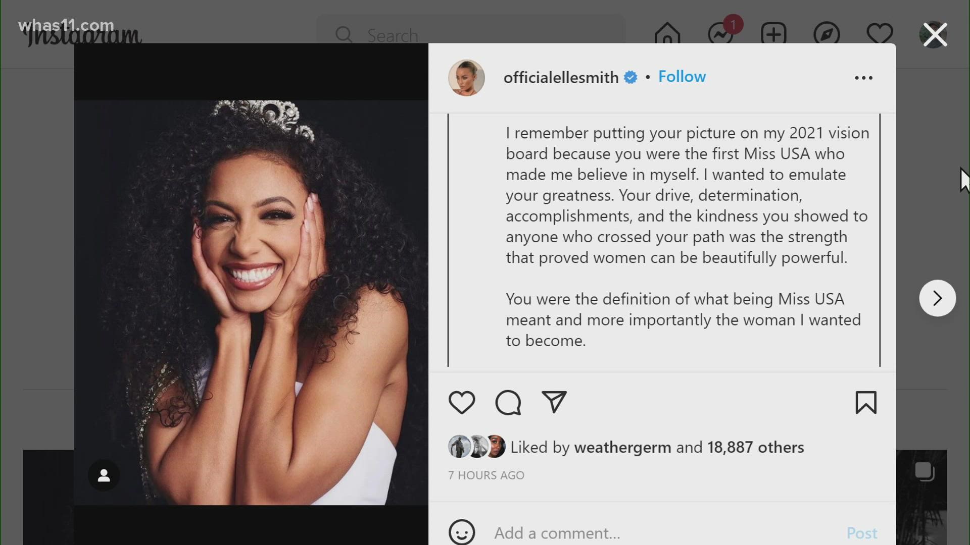 Miss USA Elle Smith shares Instagram post to honor Cheslie Kryst |  whas11.com