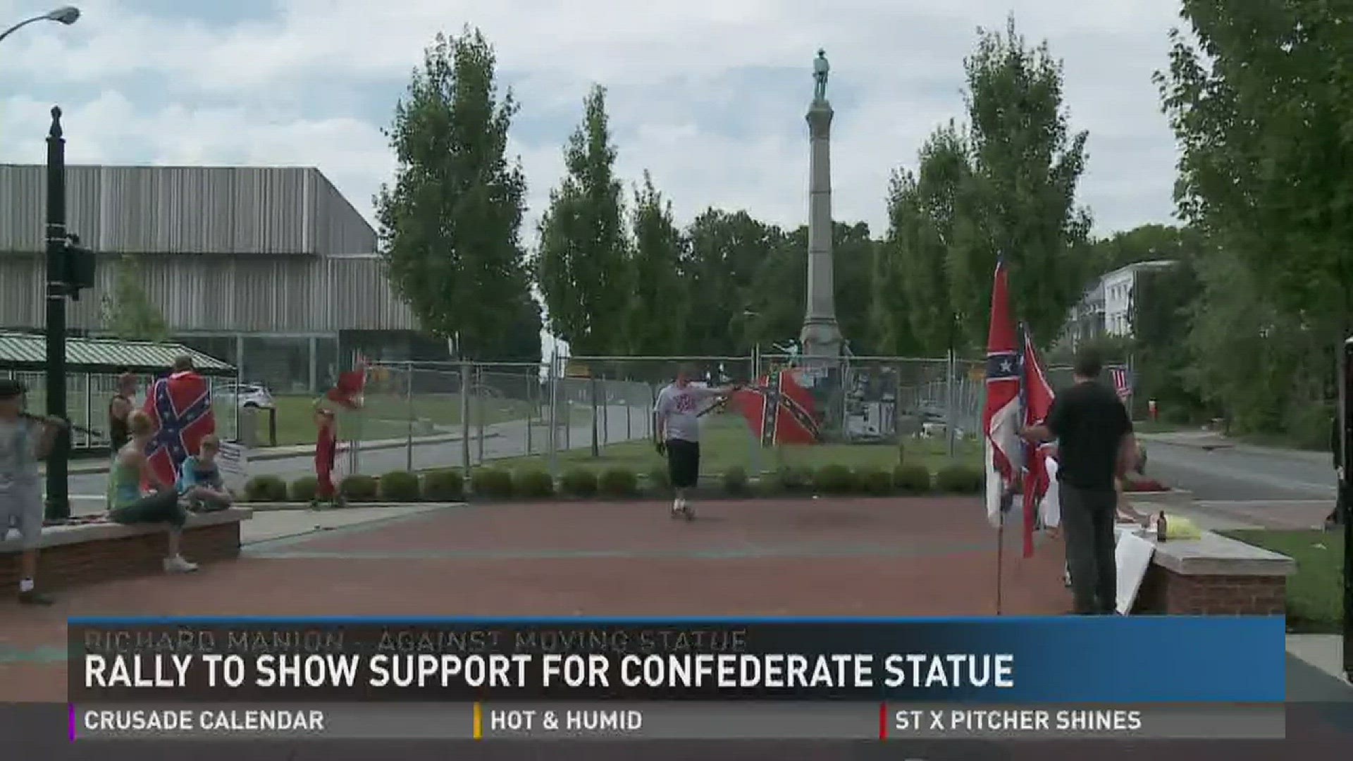 A small group gathered at the Confederate Veteran's statue near the University of Louisville campus to protest the removal of the statue.