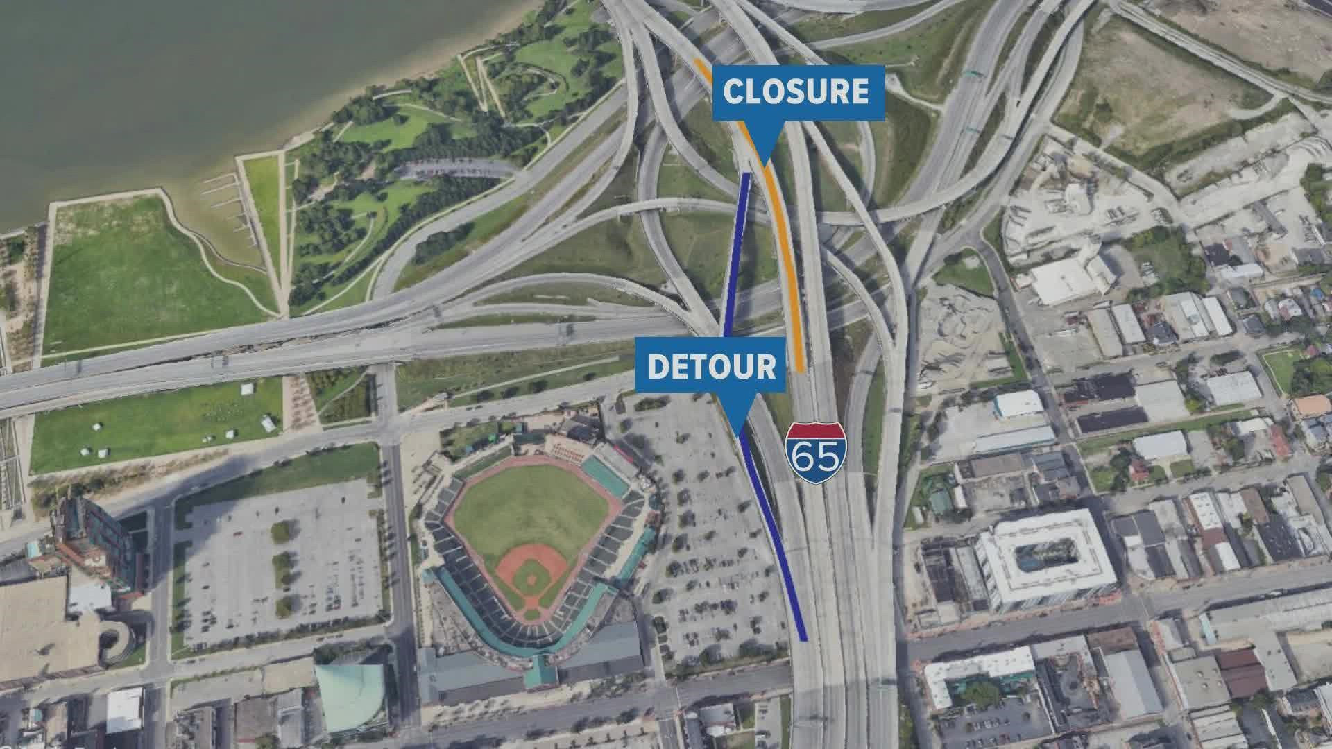 Once you cross the Kennedy bridge, you'll be diverted onto the Jefferson Street ramp where you can then merge back onto the interstate north of "Hospital Curve."