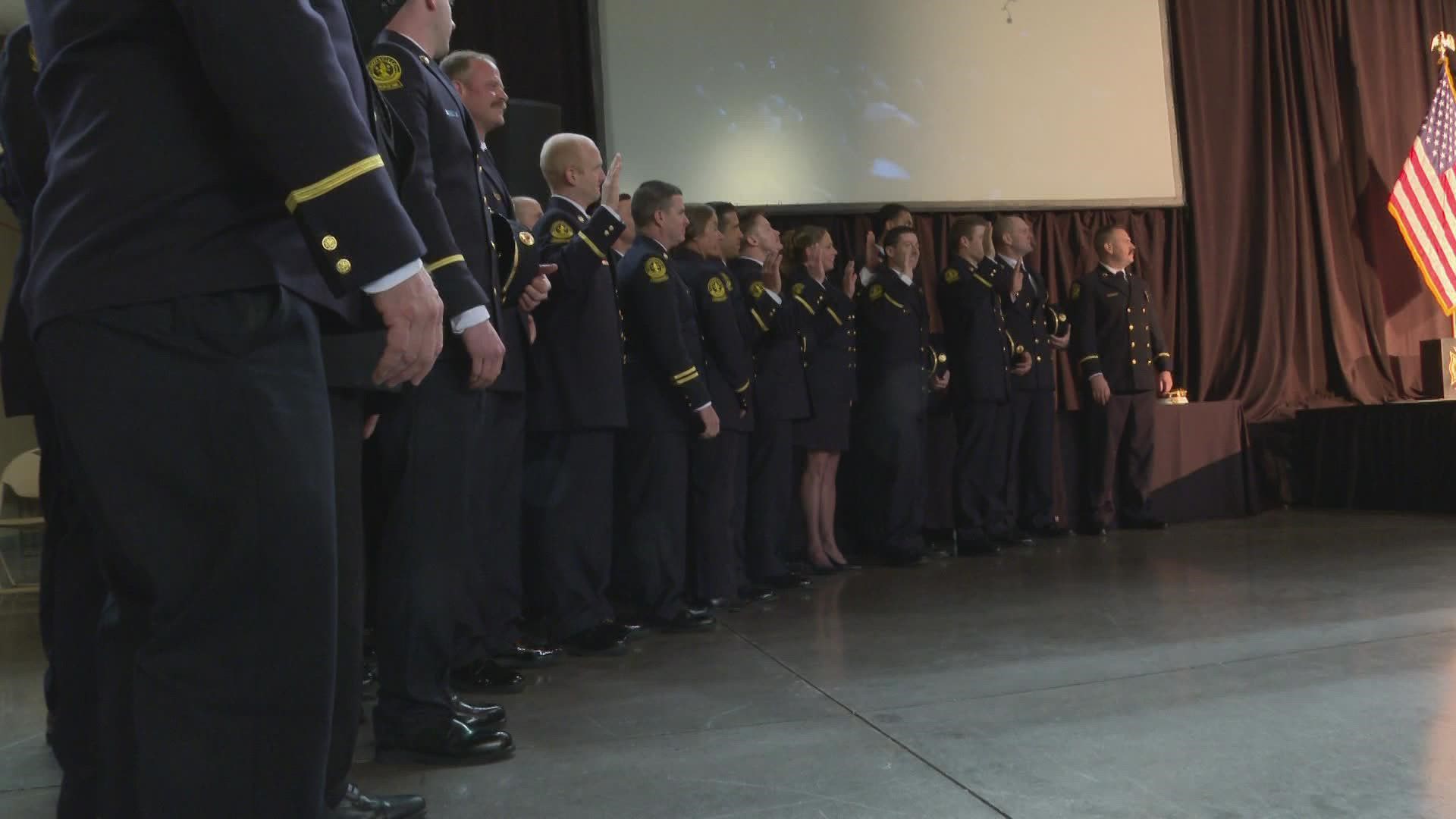 There is now one new major, 15 new captains, 20 new sergeants and one new apparatus mechanic.