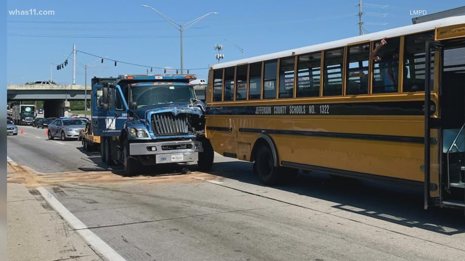 JCPS spokesperson Mark Hebert said a bus carrying 9 students from multiple school was involved in a crash on I-264 near Poplar Level Road.