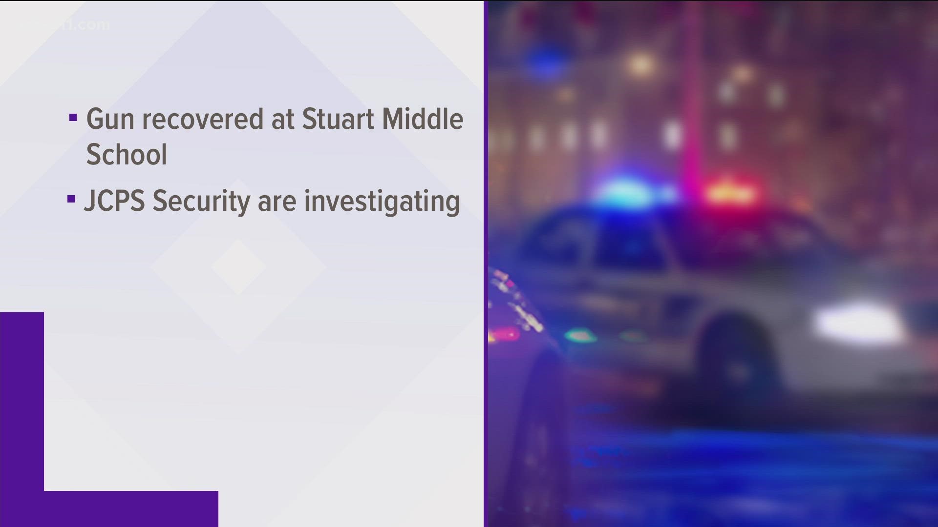 Thursday morning, LMPD confirms a loaded gun was found, confiscated at Stuart Middle School. JCPS security is investigating.