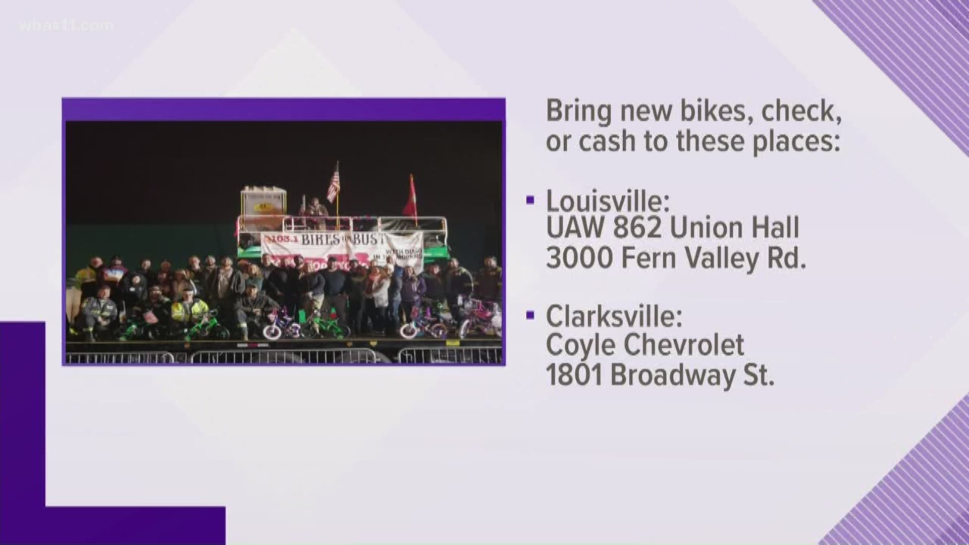 Bikes donated will go to the Marine Corps Toys for Tots and to the Salvation Army in Southern Indiana.