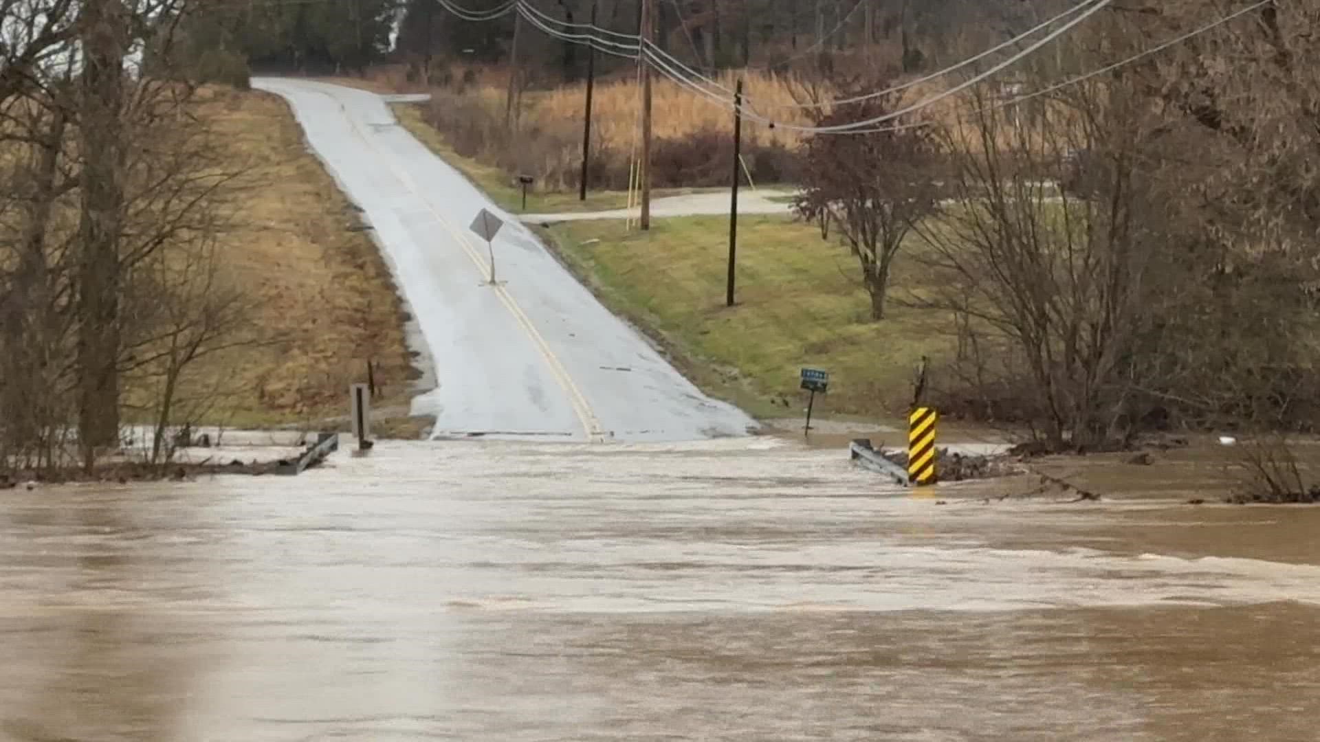 In Zoneton, officials say five people who were stranded in their vehicles had to be rescued from the high waters.