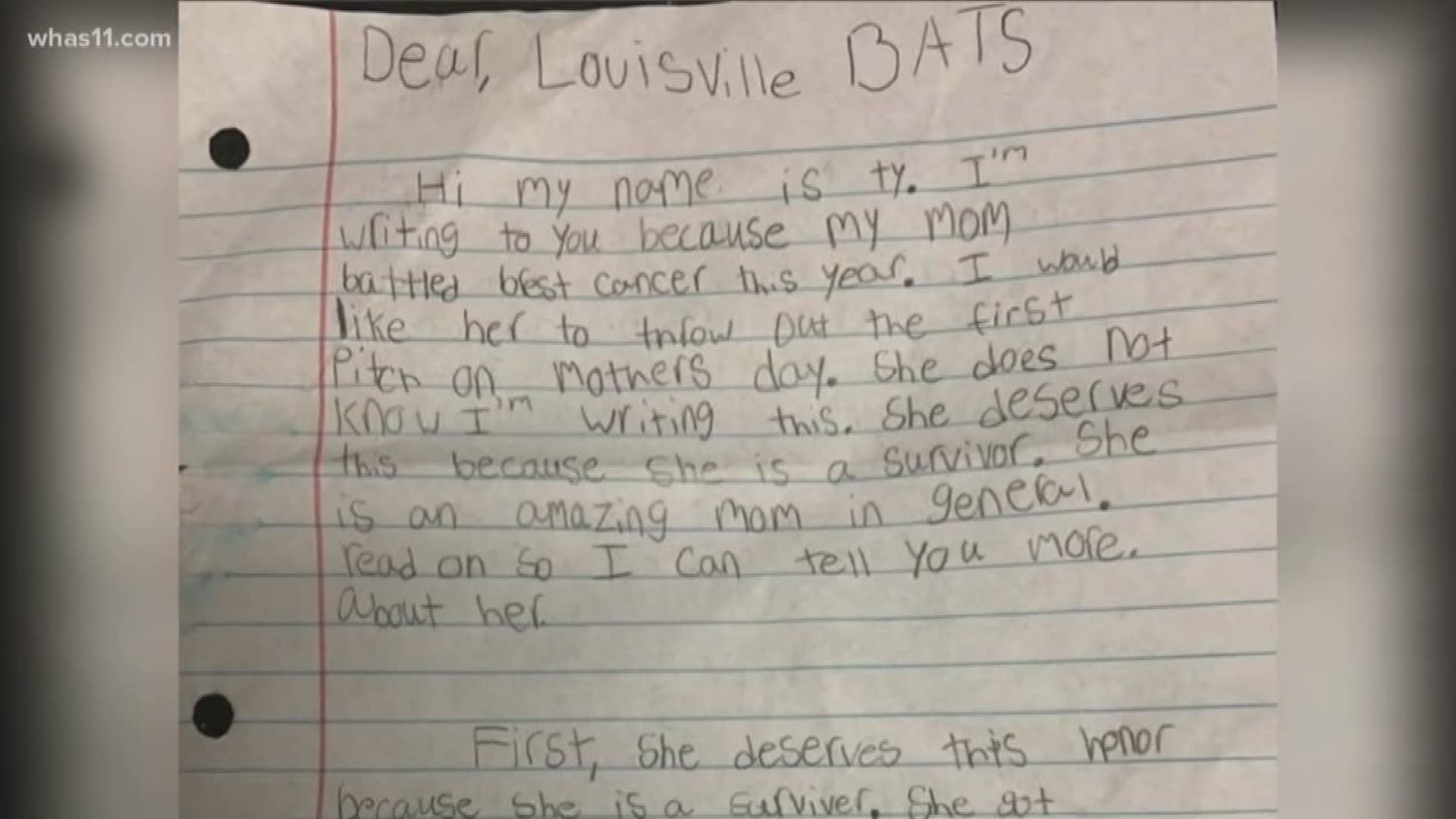 Ty Westerman sent a letter to the Louisville Bats asking if his mother could throw the first pitch for Mother's Day.