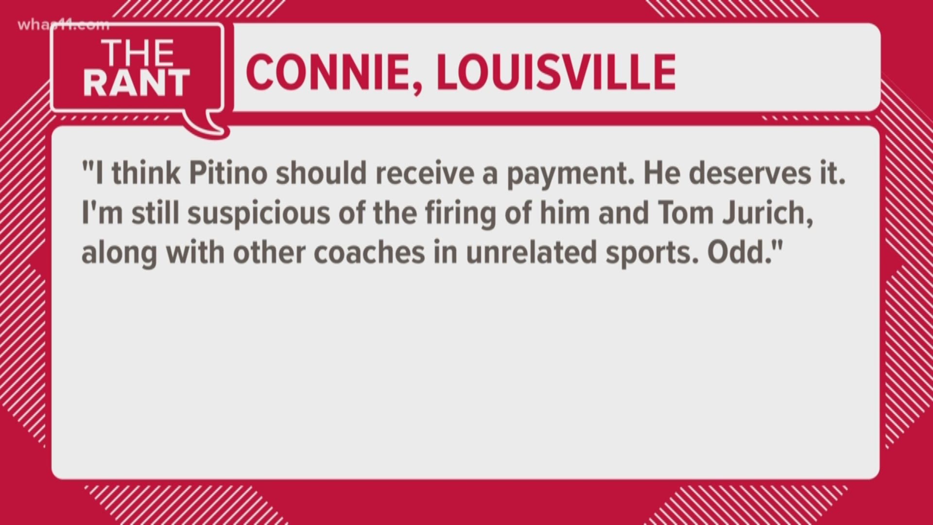 Pitino made his first public appearance in Louisville since his firing, and the rant line is fired up.