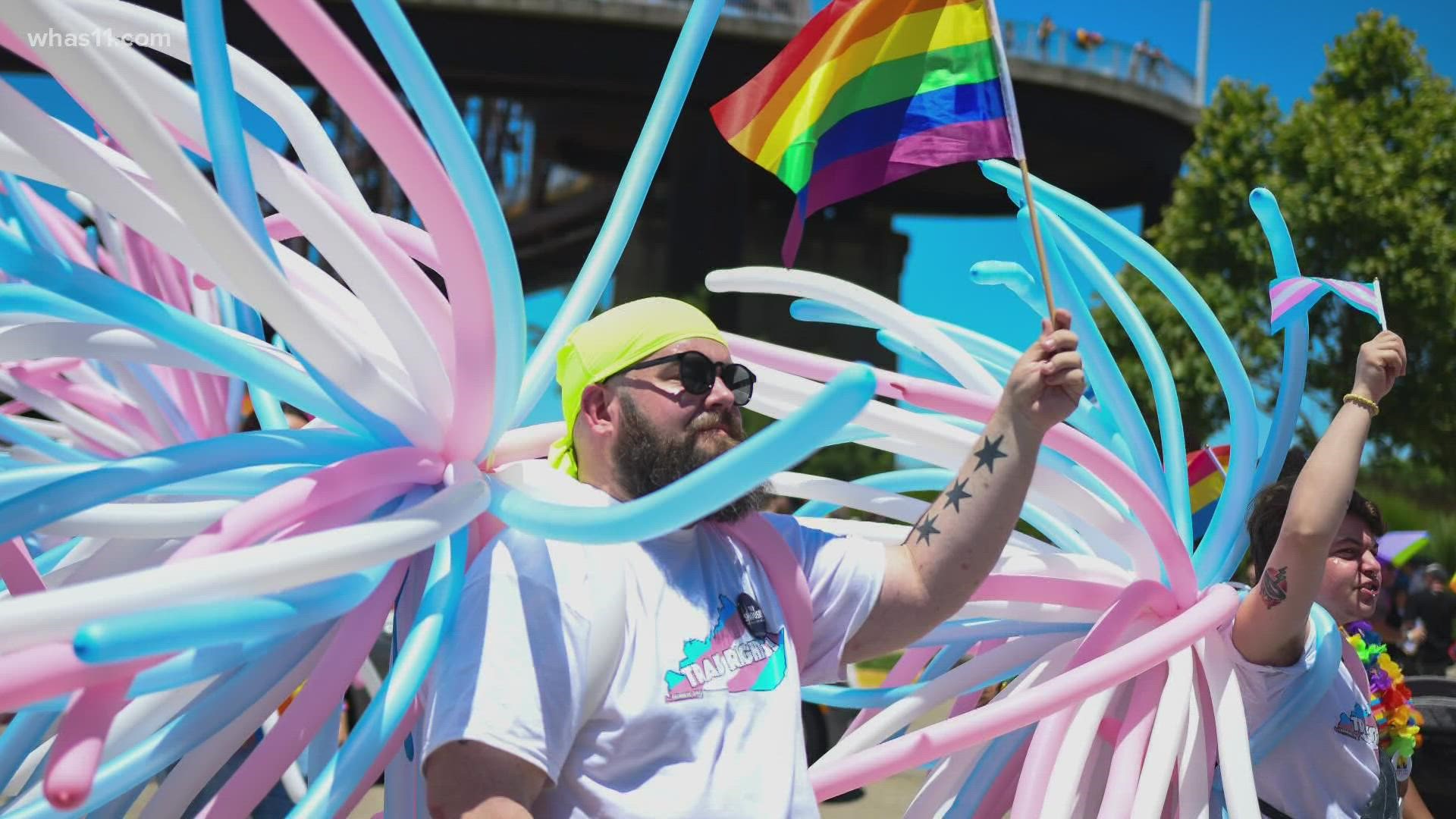 More than 10,000 people attended a Pride Parade in downtown Louisville supporting the city's LGBTQ+ community.