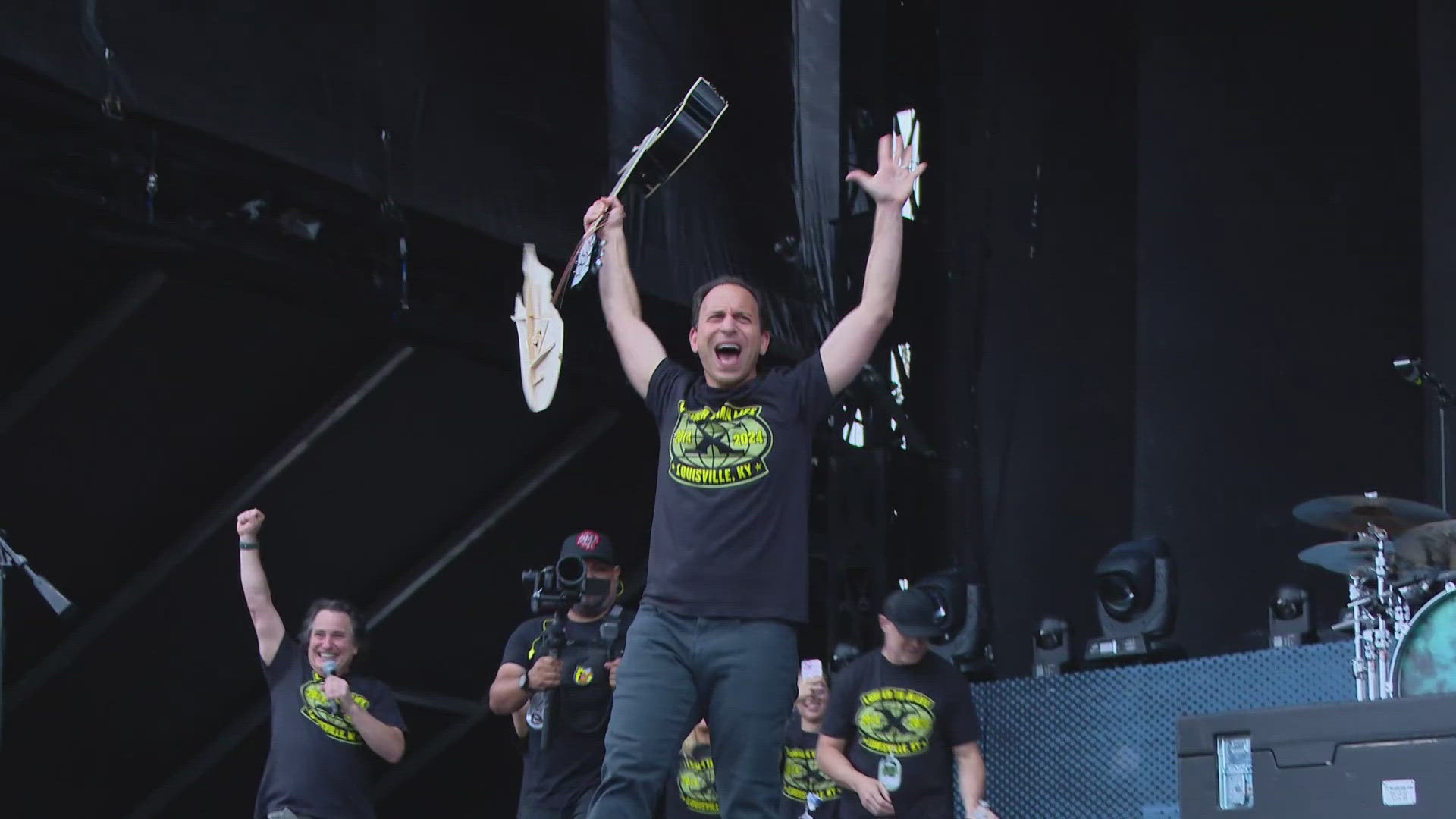 Danny Hays, the CEO of Danny Wimmer Presents and company that puts on the music festival, first broke a bourbon bottle on stage.