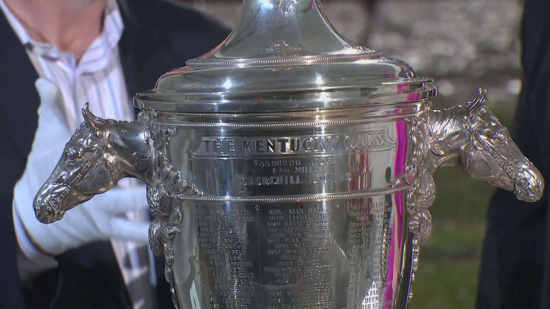 The 150th Oaks Day trophy is beautiful and silver.