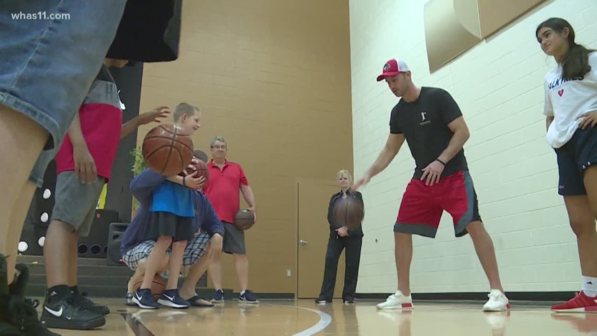 Former Cardinal Luke Hancock hosted his third annual basketball camp for for children with autism. The clinic, co-hosted by FEAT, or Families for Effective Autism Treatment, teaches the fundamentals of the game, but also helps with socialization for these youngsters.