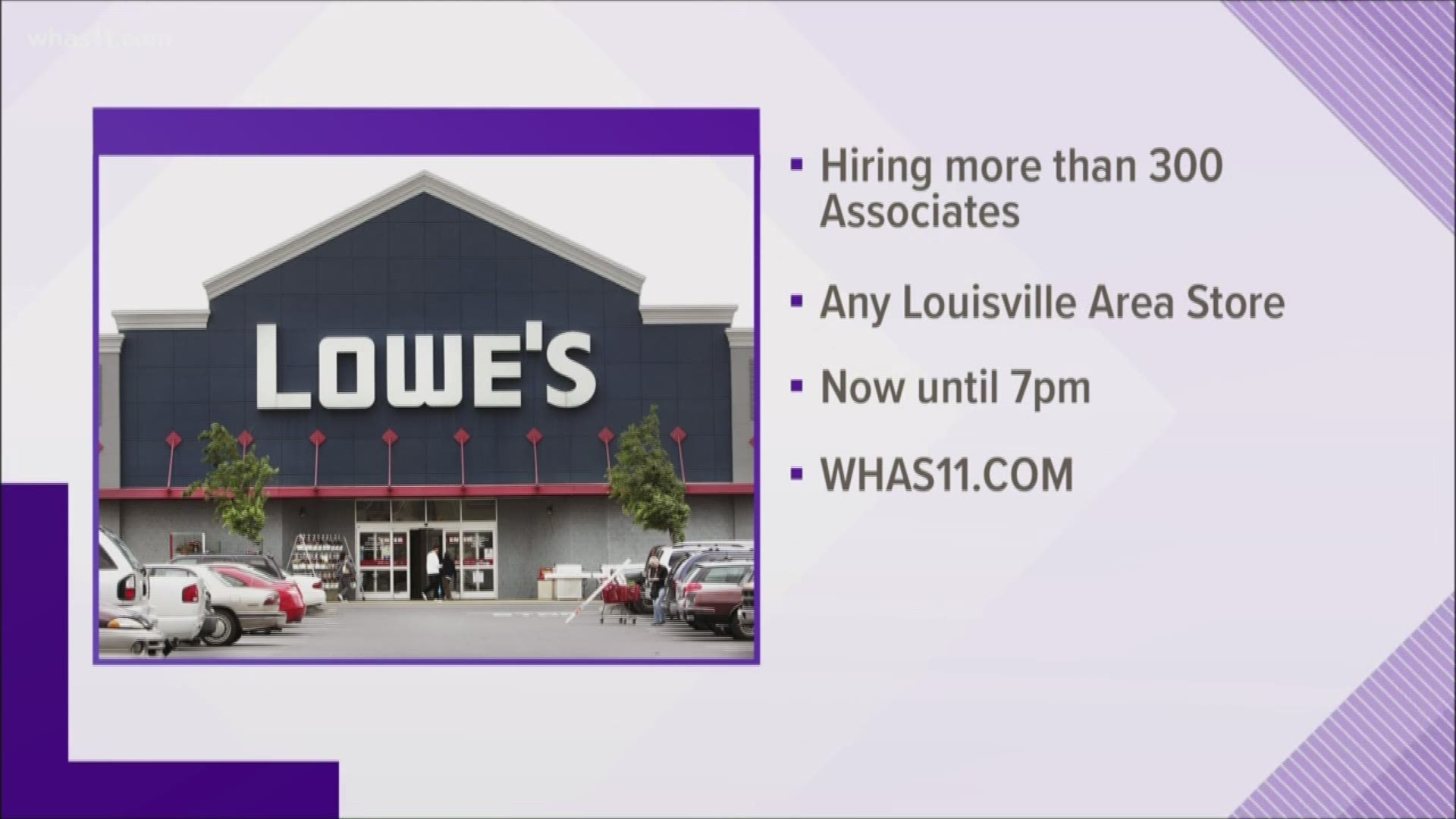 Applicants can walk into any local Lowe's from 10 a.m. to 7 p.m. for an interview.
