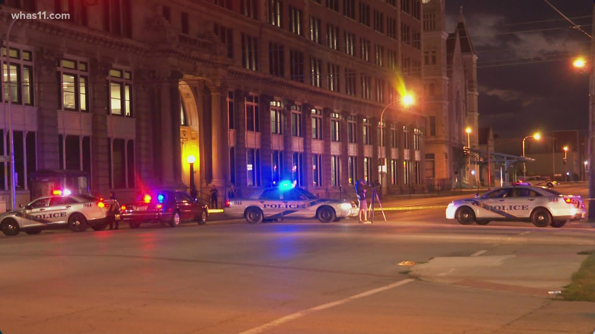 Police are looking for suspects after two men were shot at 9th and Broadway in Louisville.