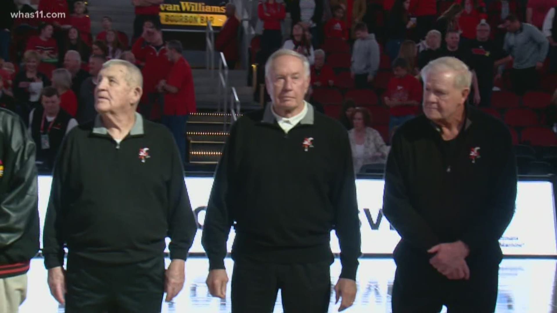 An all-star team featuring UofL Coach Denny Crum, Junior Bridgeman and Allen Murphy were honored to mark the 45th anniversary of the accomplishment.