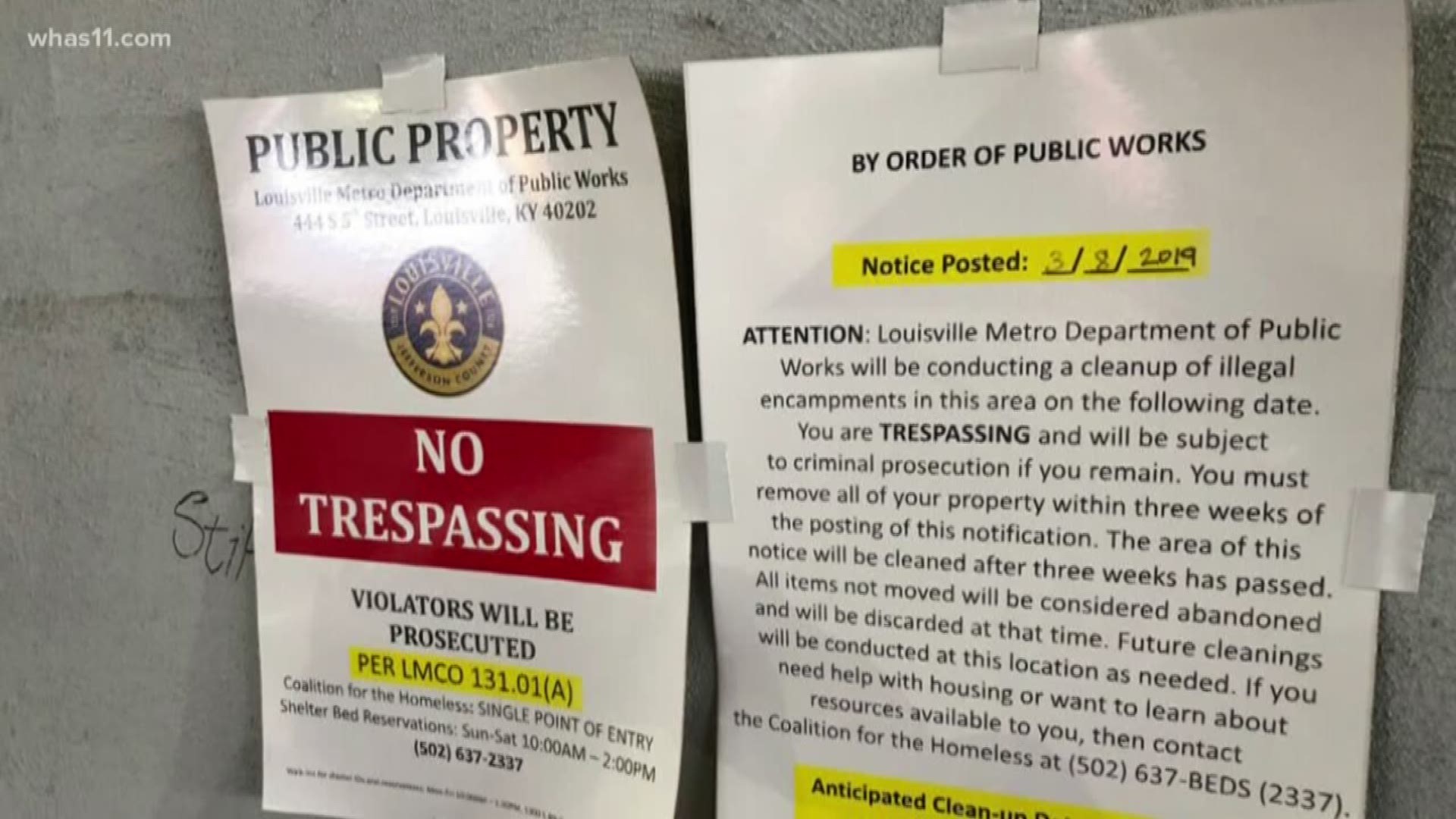 New "no trespassing" signs have been posted on city sidewalks but homeless outreach activists say those sleeping on the streets have nowhere else to go.