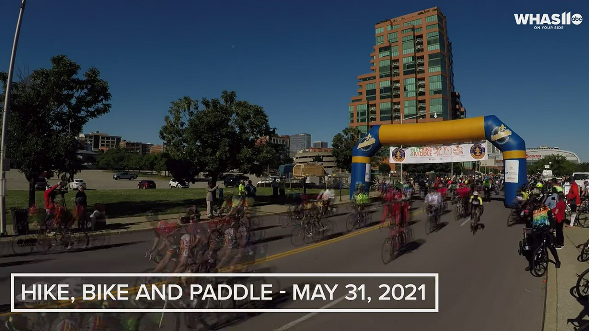 Check out this time-lapse of the cyclists taken by WHAS11 photographer Jake Cannon at the start of the 2021 Hike, Bike and Paddle in downtown Louisville.