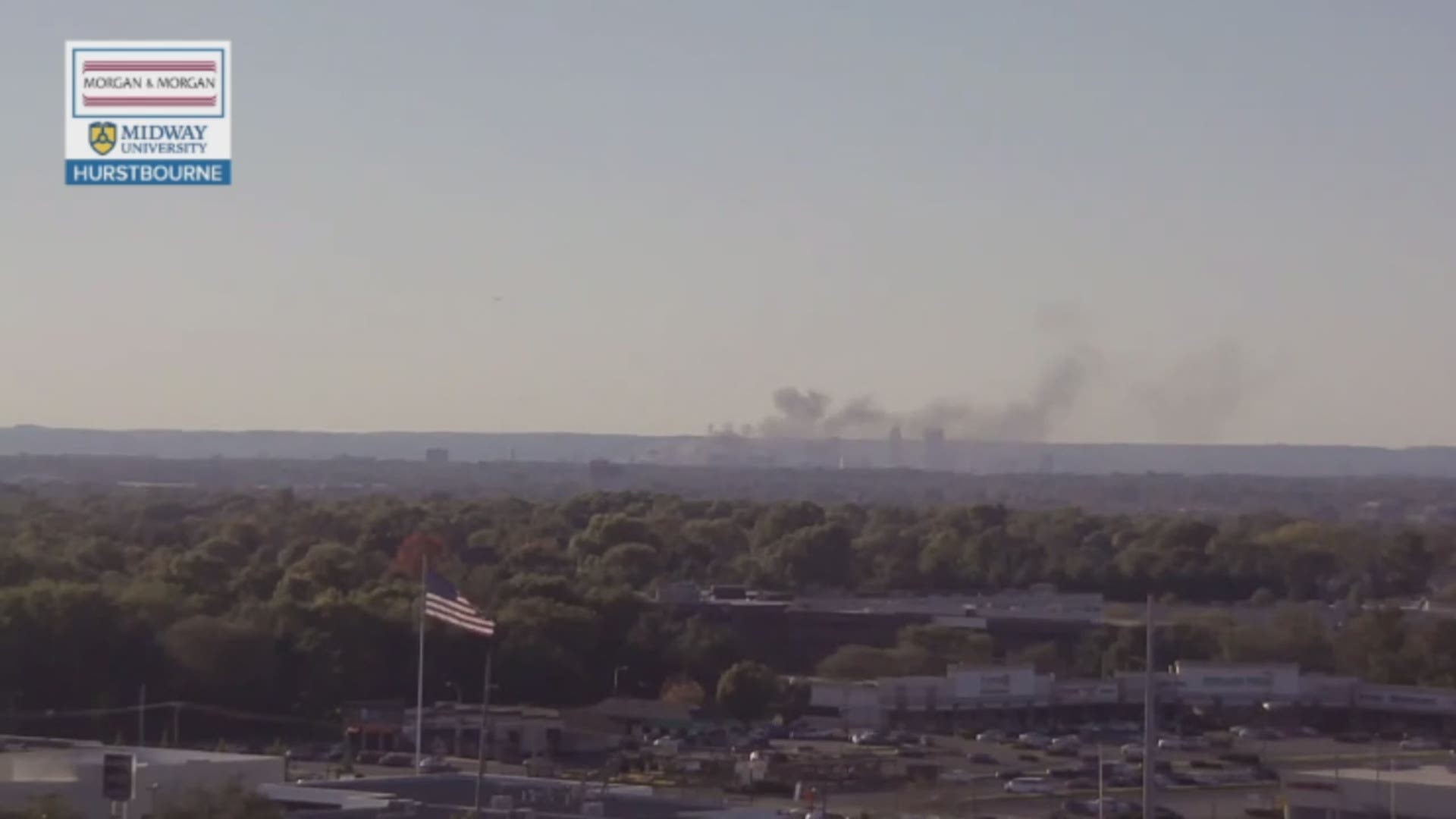WHAS11 weather cameras captured the smoke plume after a flatbed truck caught on fire in Downtown Louisville.