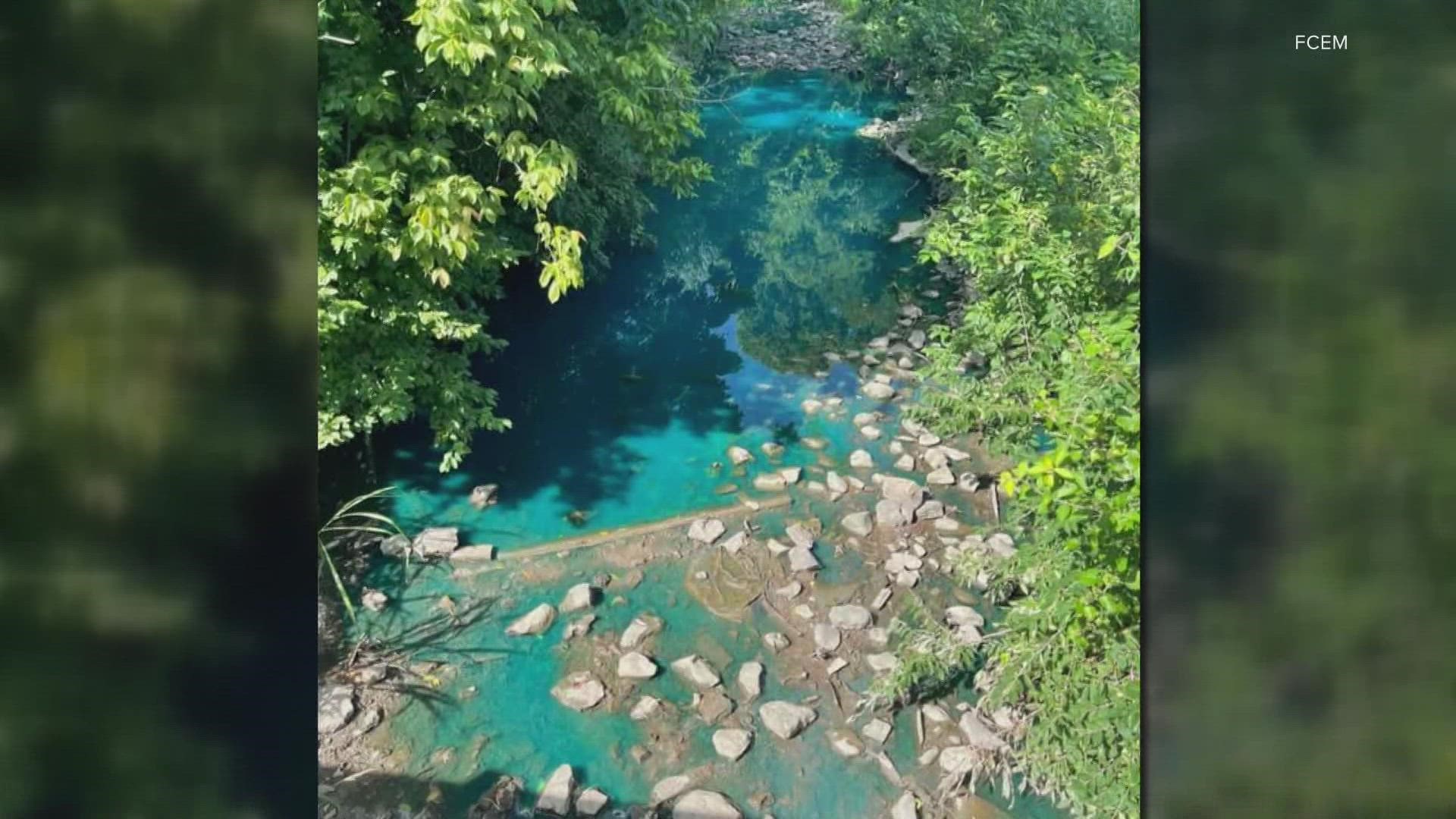 Fall Run Creek in New Albany, Ind. was bright blue allegedly due to a chemical spill. Floyd County Emergency Management says no aquatic life was harmed by the spill.