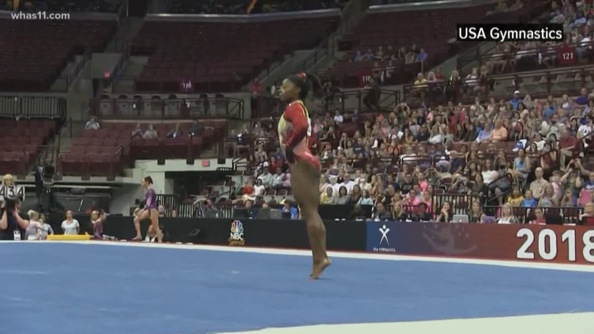 Olympic champion Simone Biles is just a year away from trying to win yet another gold medal but right now she is in Louisville.
