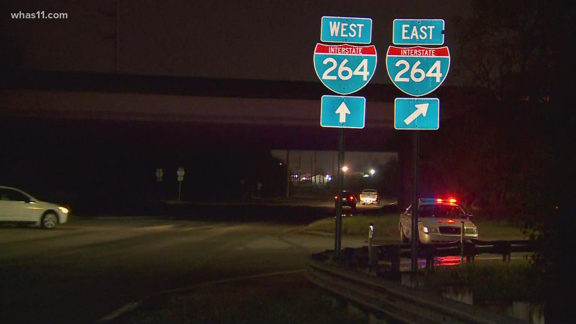 Louisville Metro Police said a vehicle was driving west in the eastbound lanes when it hit another vehicle around 3:40 a.m. Friday.