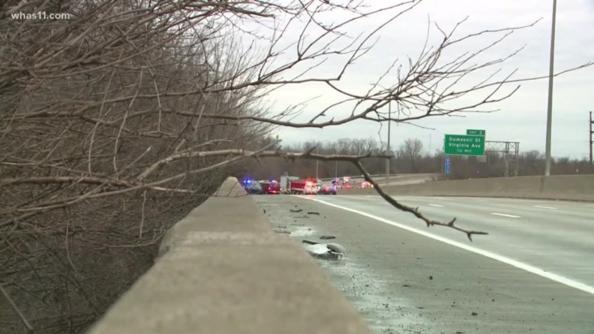 A dump truck slammed into an ambulance on I-264E and the resulting collisions sent seven people to the hospital.