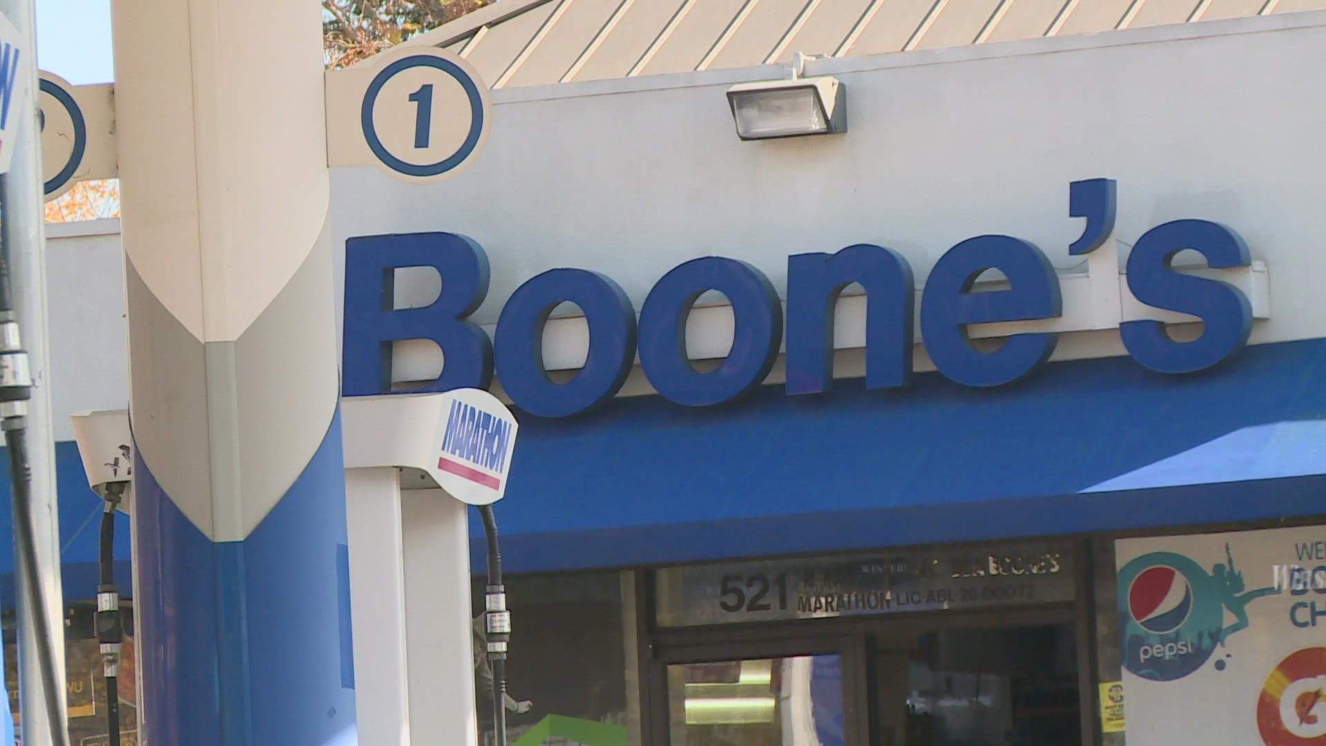 The woman survived the gunfire at Boone's Gas Station. The business is currently trying to appeal an order to shut down.