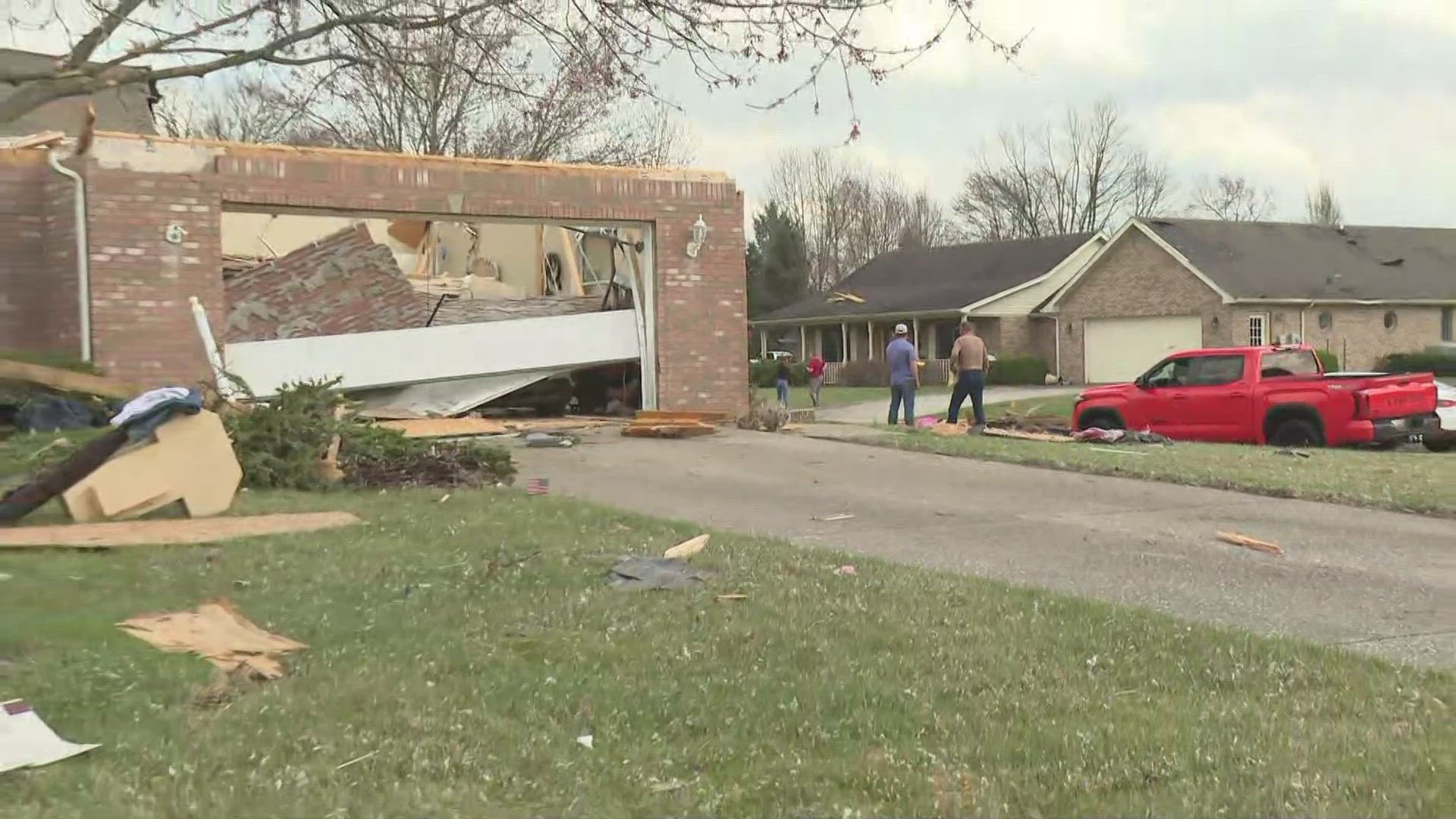 Several houses were damaged in one of the neighborhoods in Hanover, Indiana.