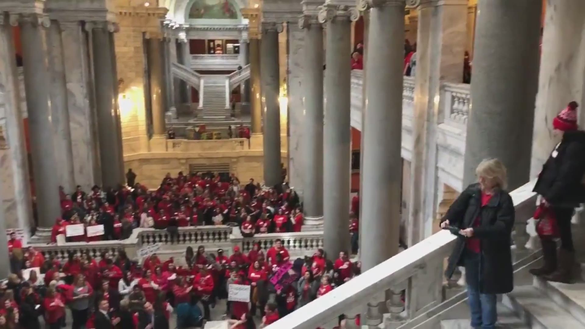 Four districts were forced to cancel school due to the number of teachers calling in to attend protests in Frankfort.