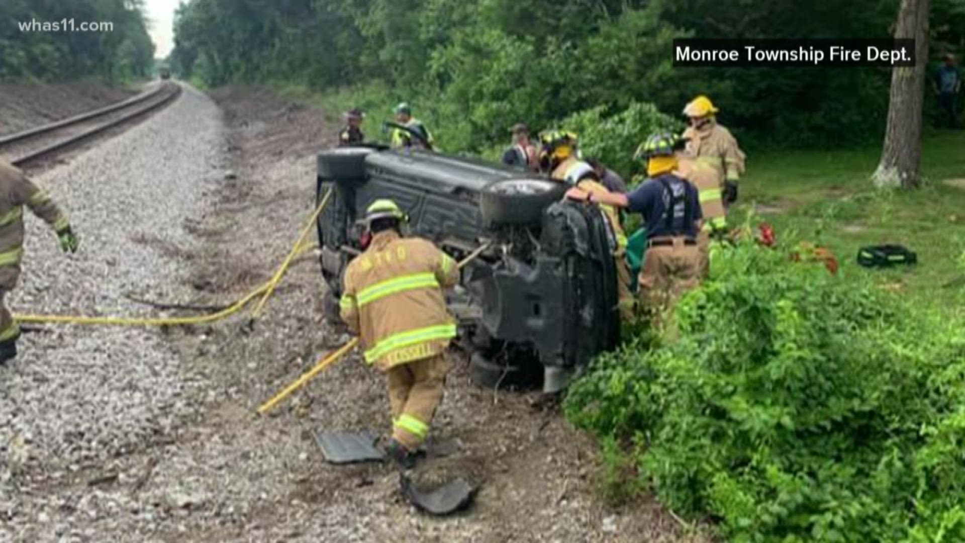 Two people were transported to University Hospital in Louisville after a car and train collided near Henryville.