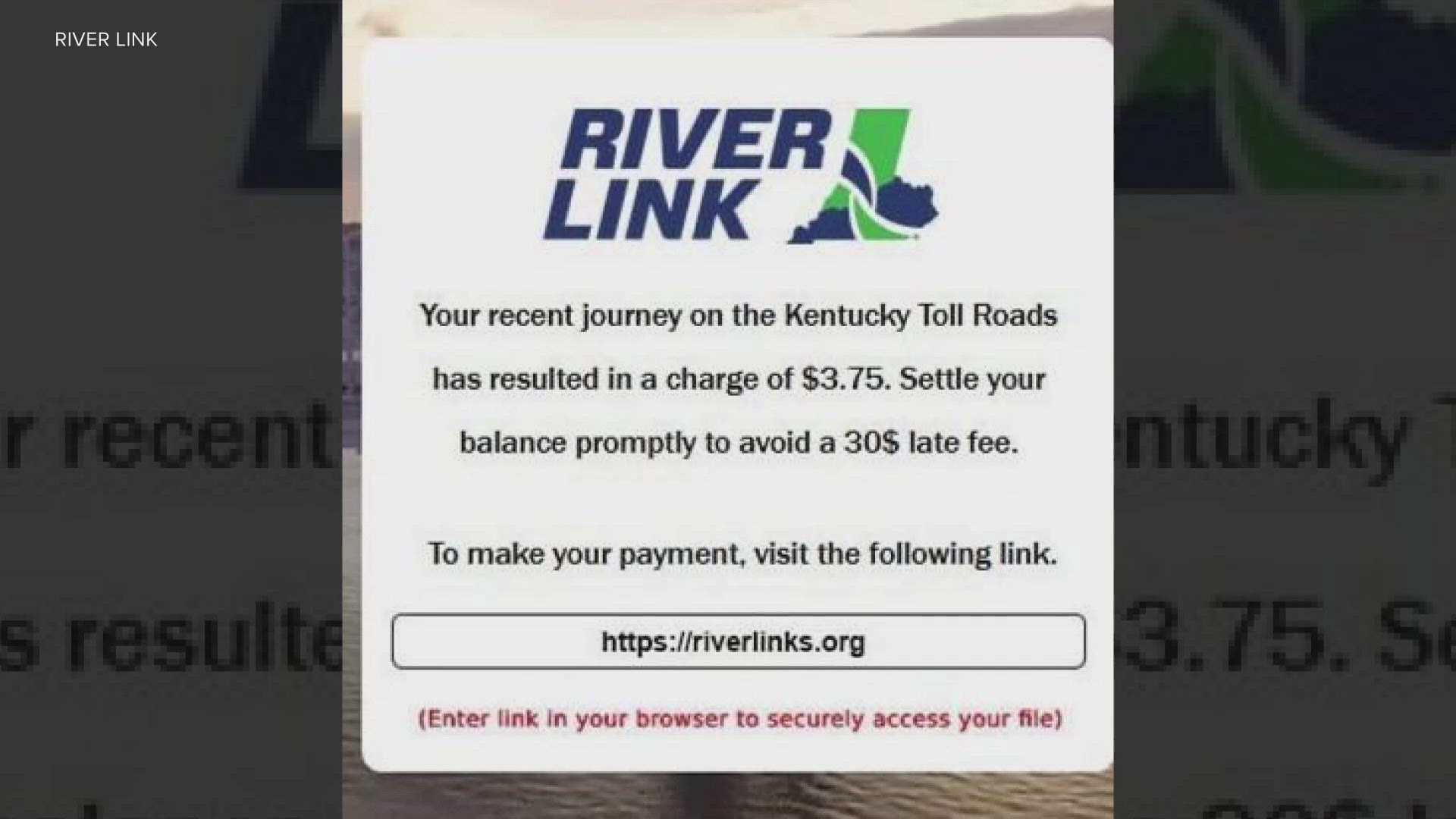 RiverLink is warning customers about a text scam targeting those who could be traveling between the southern Indiana bridges.