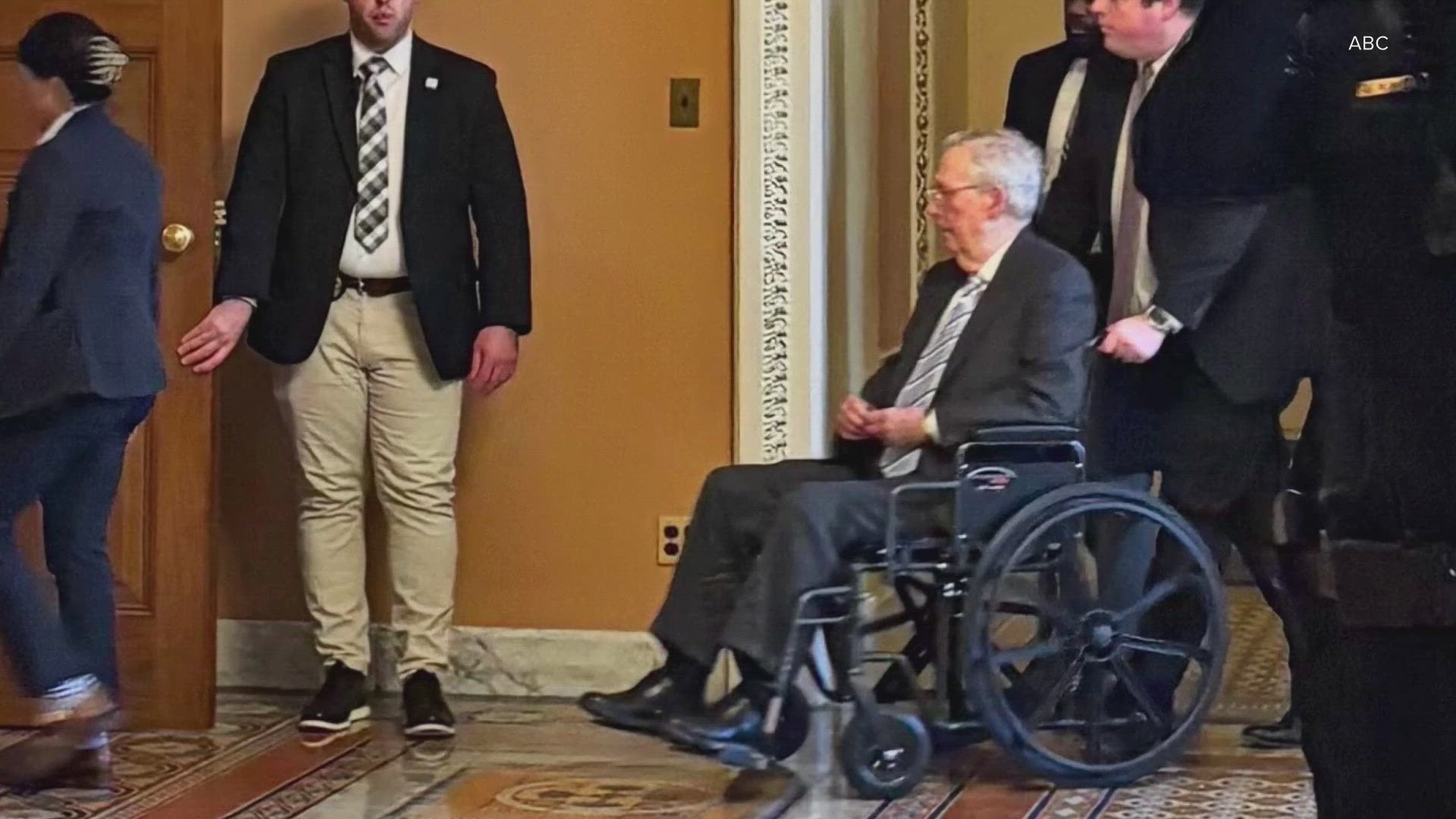Kentucky Senator Mitch McConnell falls down steps at the Capitol