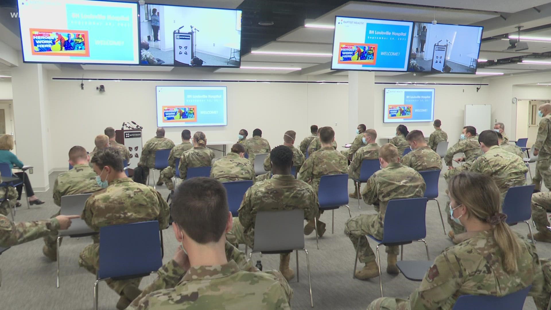 UofL and Baptist Health Louisville now has dozens of National Guard members helping alleviate the stress on health care workers due to the COVID surge.