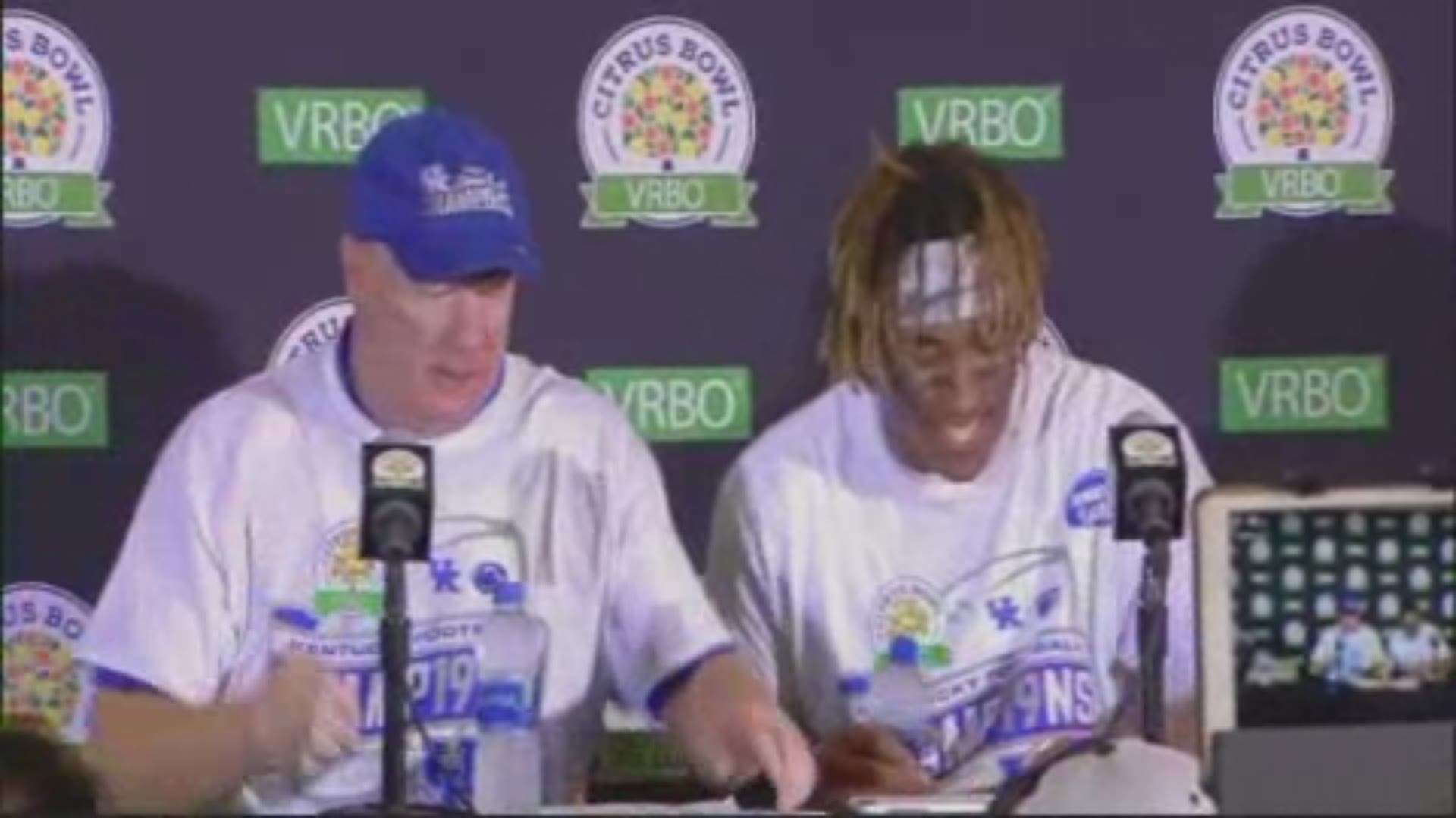 University of Kentucky football Coach Mark Stoops and star Benny Snell speak following their 27-24 win against Penn State in the Citrus Bowl.