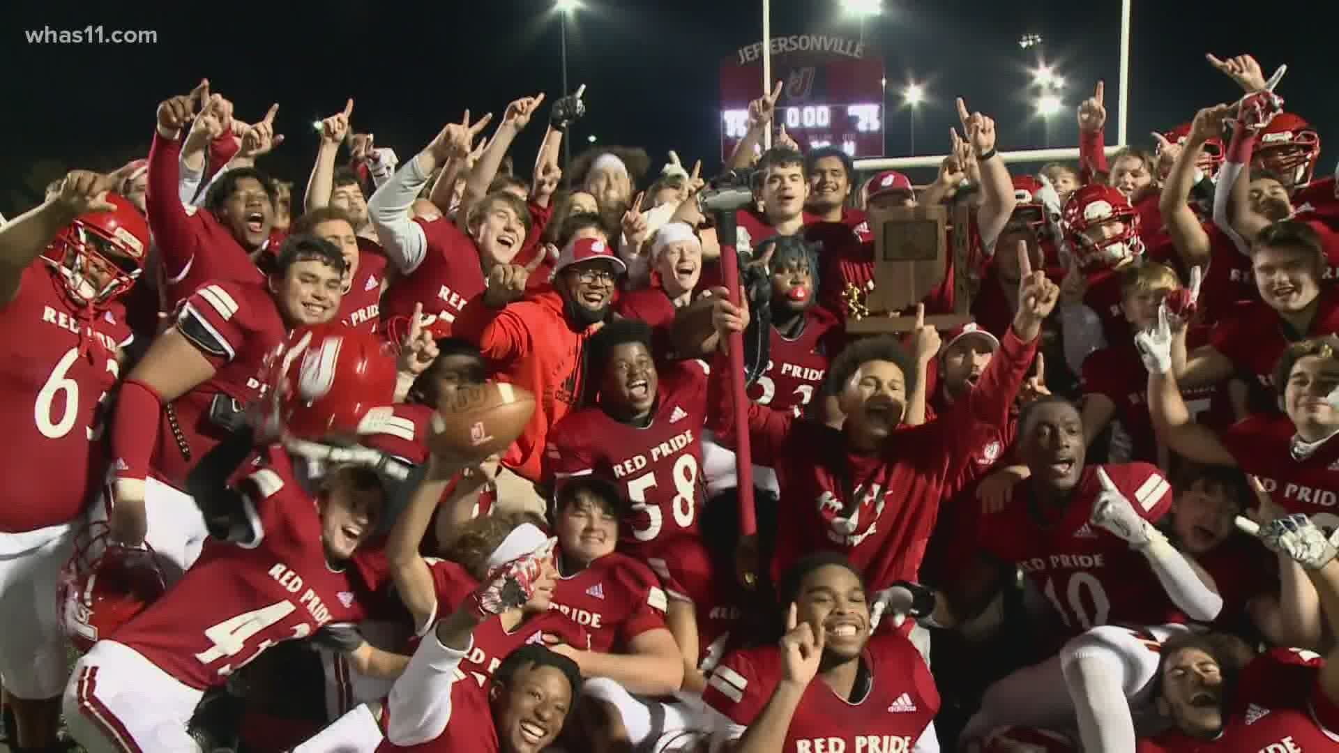 Jeff won its first sectionals title since 2007, beating New Albany 35-25.