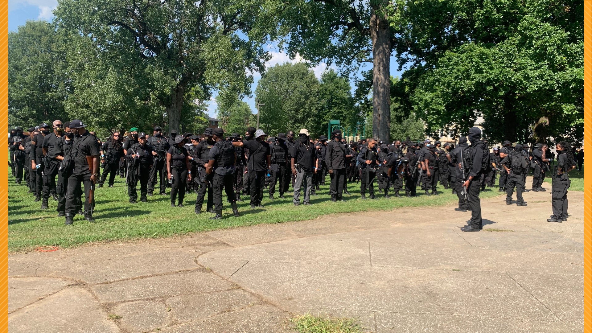 The NFAC, a Black armed militia group marched to the Hall of Justice near Jefferson Square Park in downtown Louisville demanding justice for Breonna Taylor.