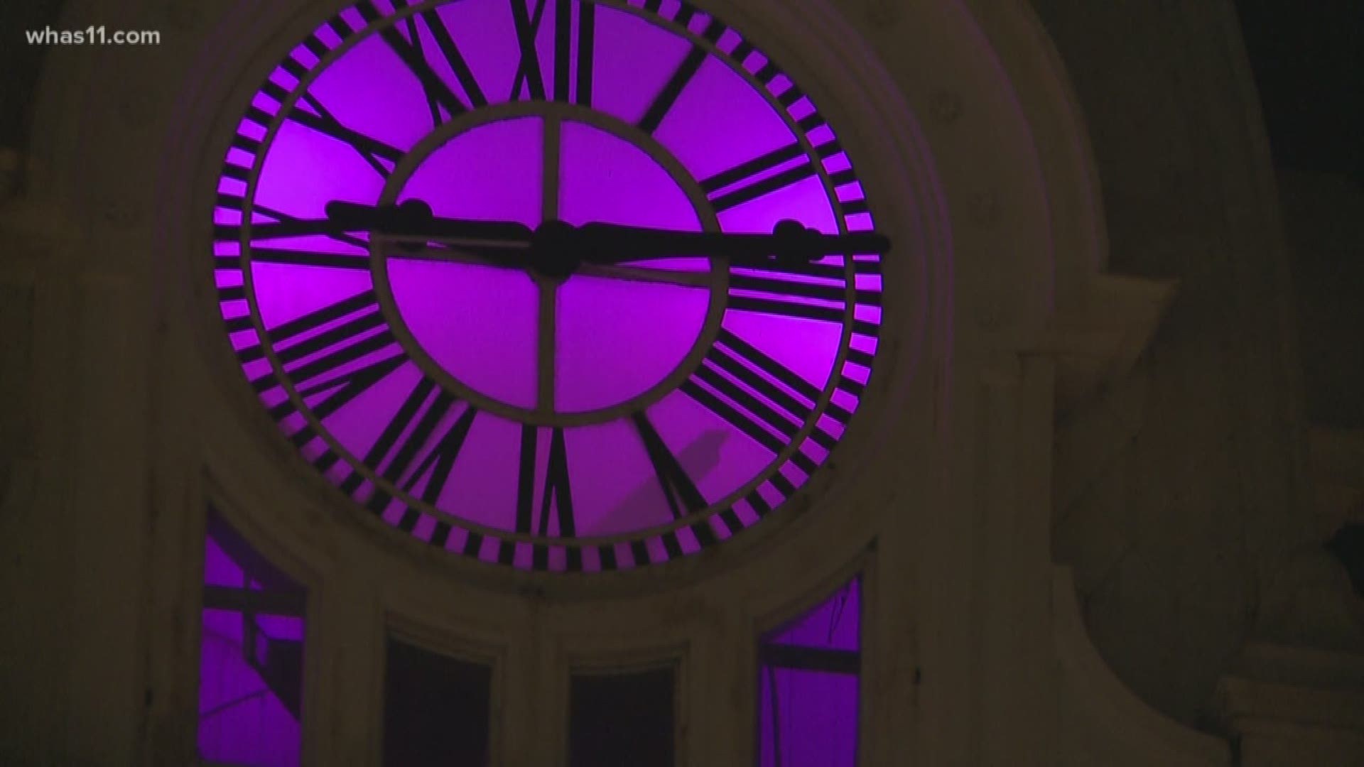 The historic City Clock Tower has been lit up pink to support breast cancer awareness.