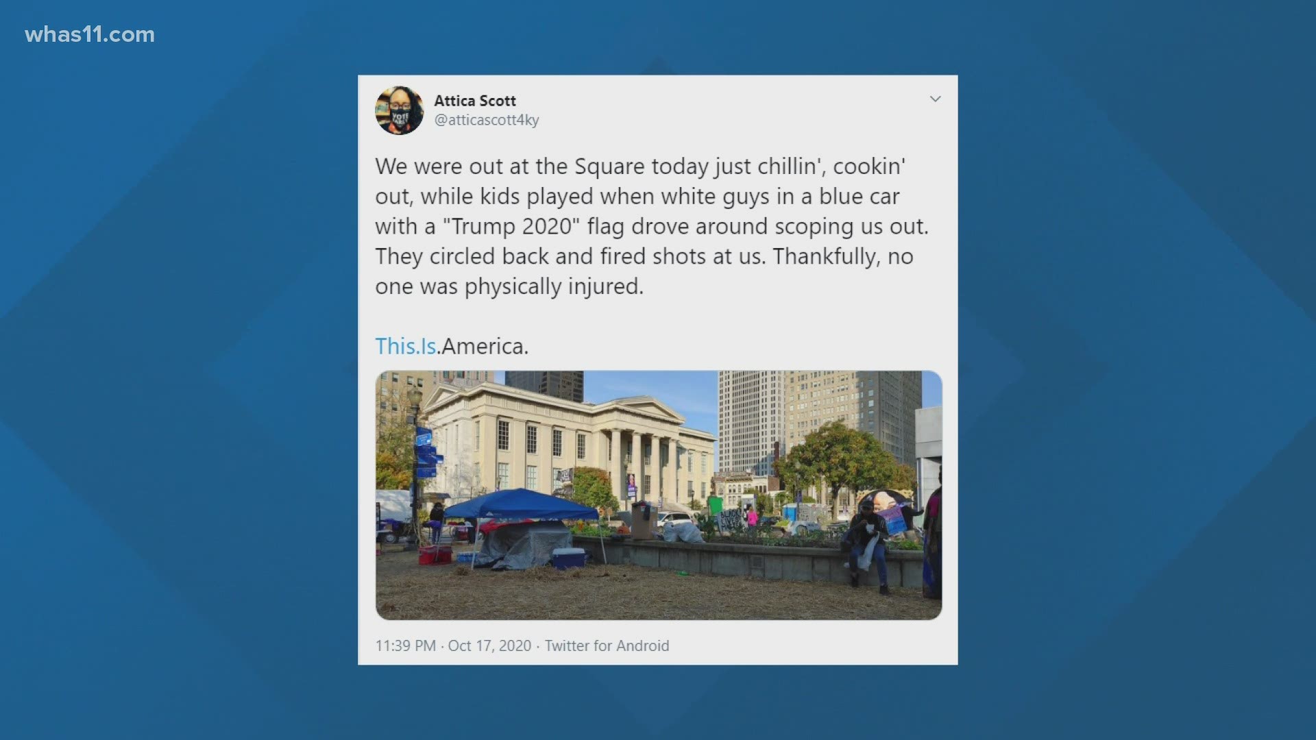 Scott said she was at the park hanging out and grilling while children played when men in a car drove past the park to scope it out and then fired shots.