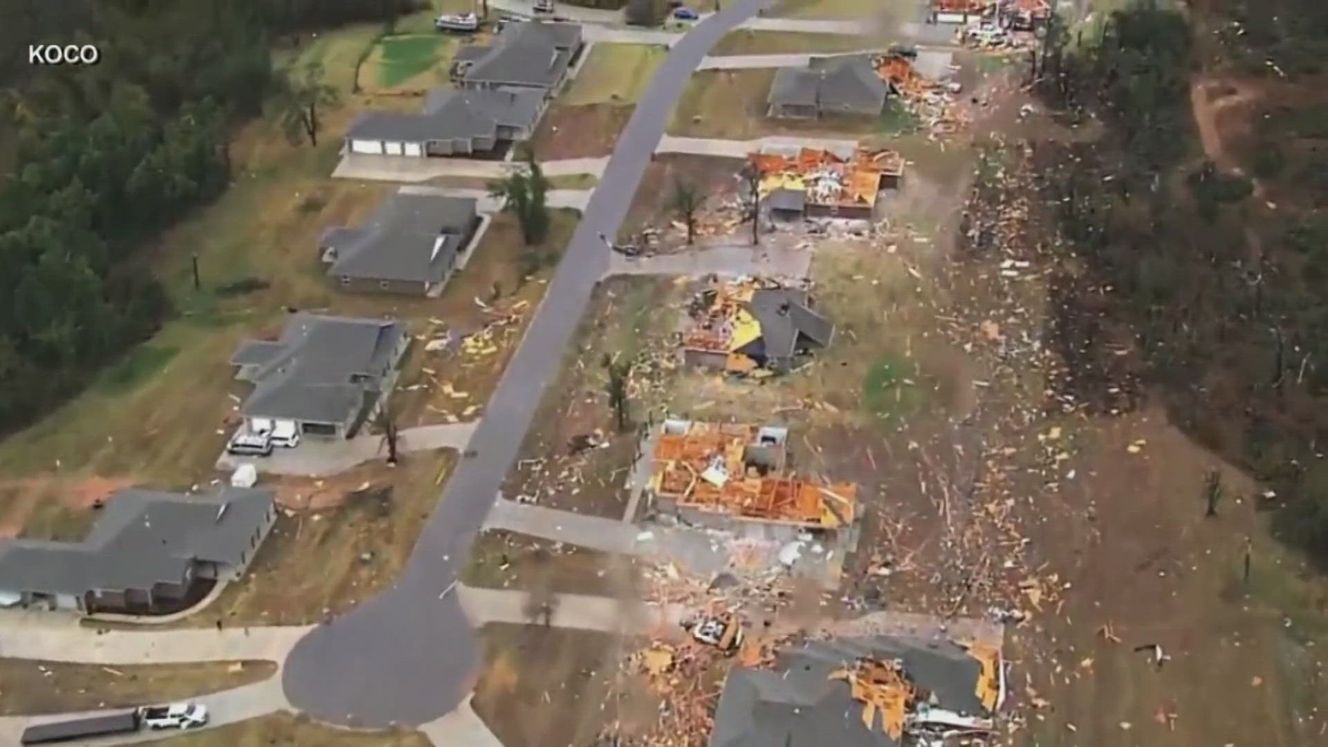 Wind speeds reached up to 136 miles per hour, snapping trees and downing power lines in Oklahoma City on Sunday.