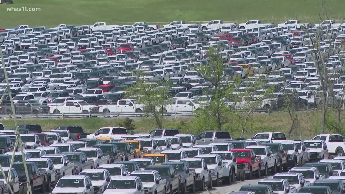 Sea of Ford trucks parked Kentucky Speedway amid chip shortage | whas11.com