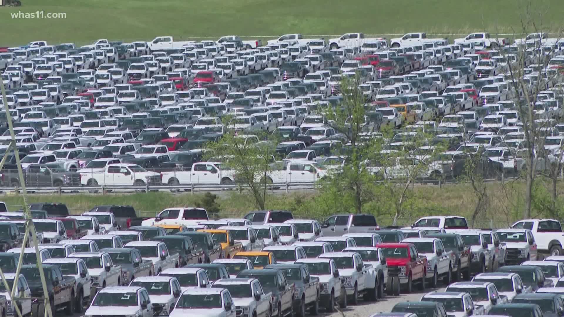 Chip shortage: Ford trucks piling up at Kentucky Speedway | whas11.com