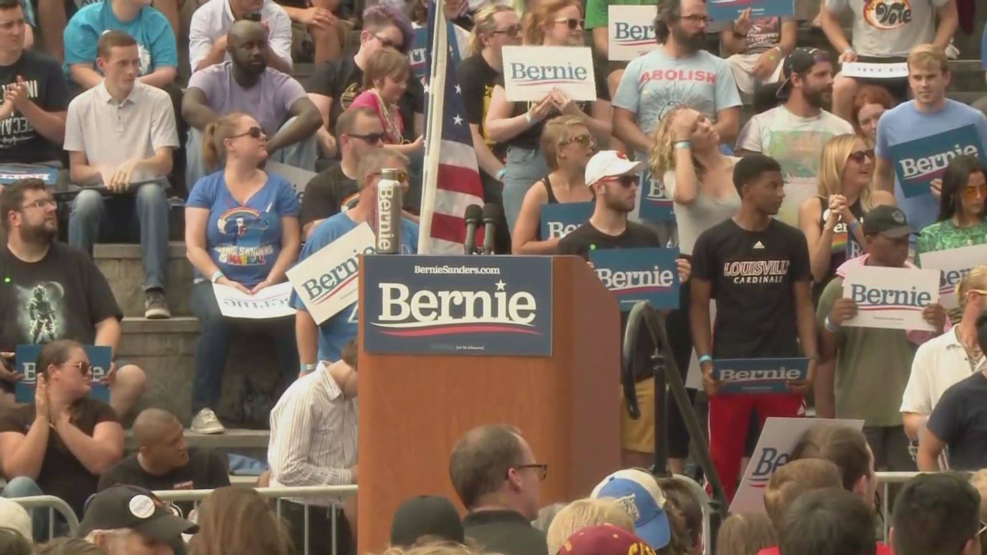 Congressman John Yarmuth speaks during a rally held by Democratic presidential candidate and Senator Bernie Sanders.