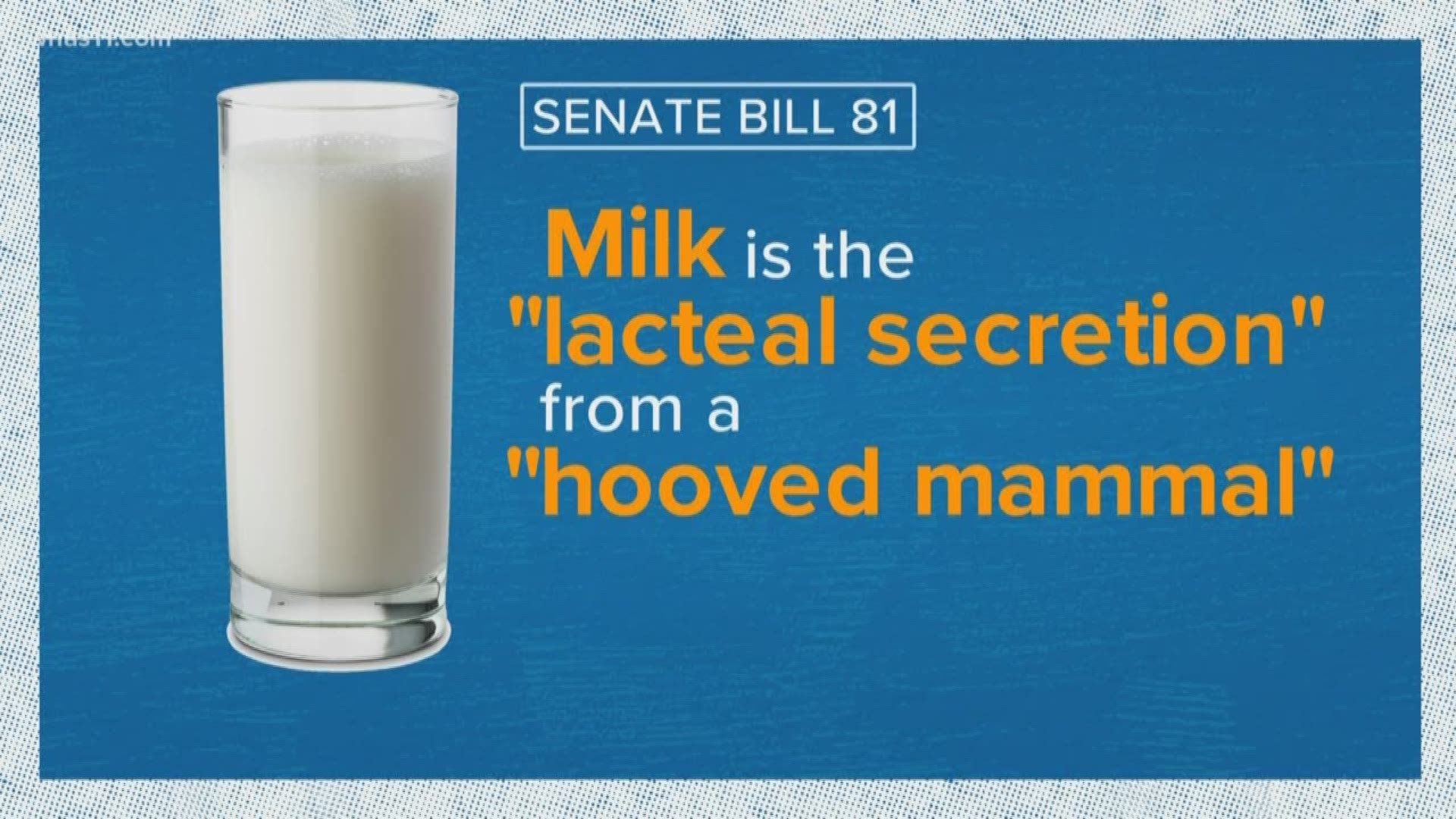 A bill being considered in the Kentucky legislature would legally define milk as the "lacteal secretion" from a "hooved mammal."