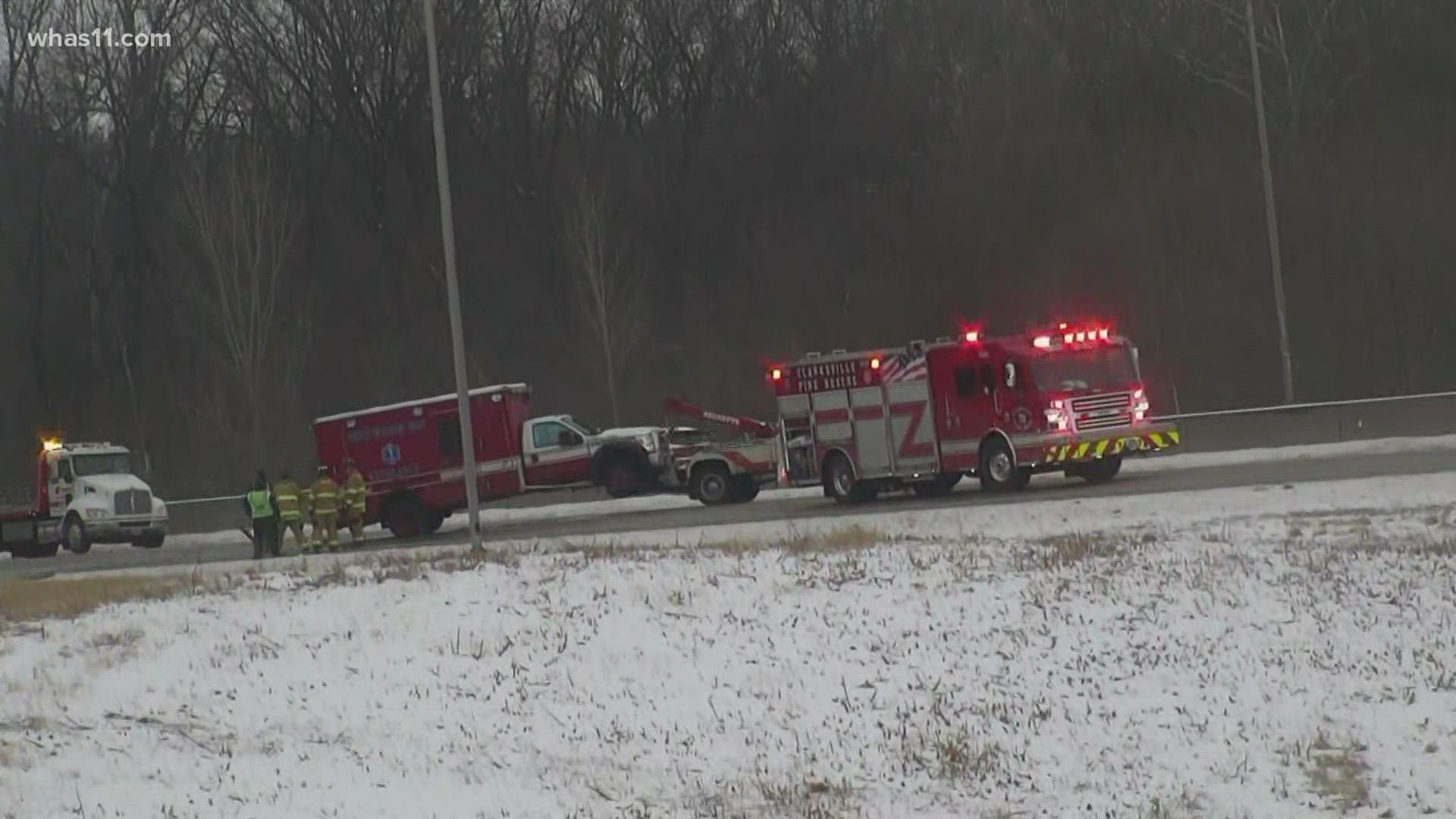 An ambulance carrying a patient was involved in a crash near I-265 in Clark County Friday afternoon.