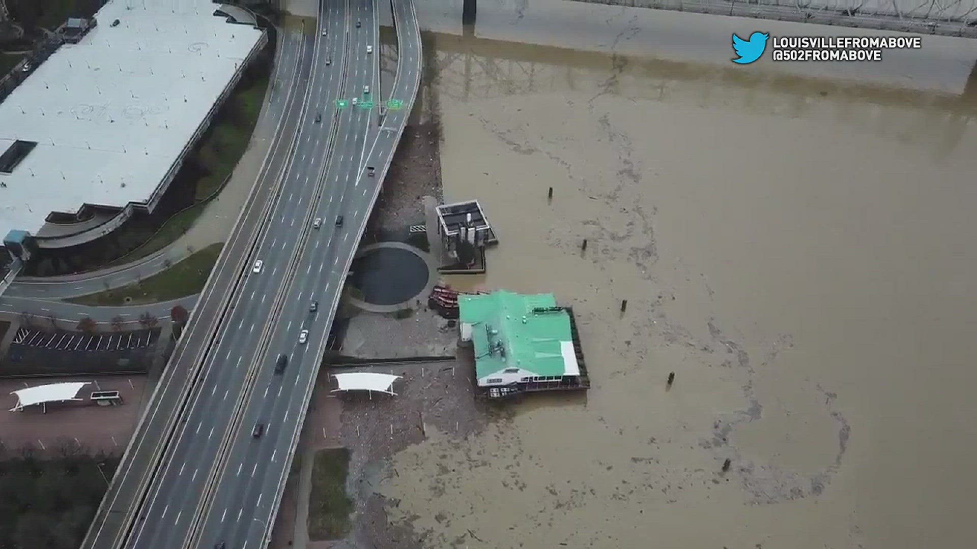 Twitter user @502fromabove captured amazing video of the Ohio River flooding that has impacted Kentuckiana.