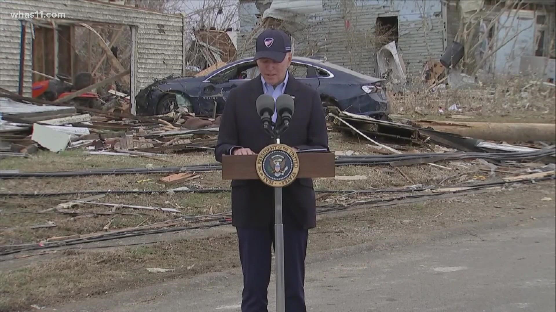 Biden announced the federal government will be paying for 100% of eligible expenses incurred following the tornado.