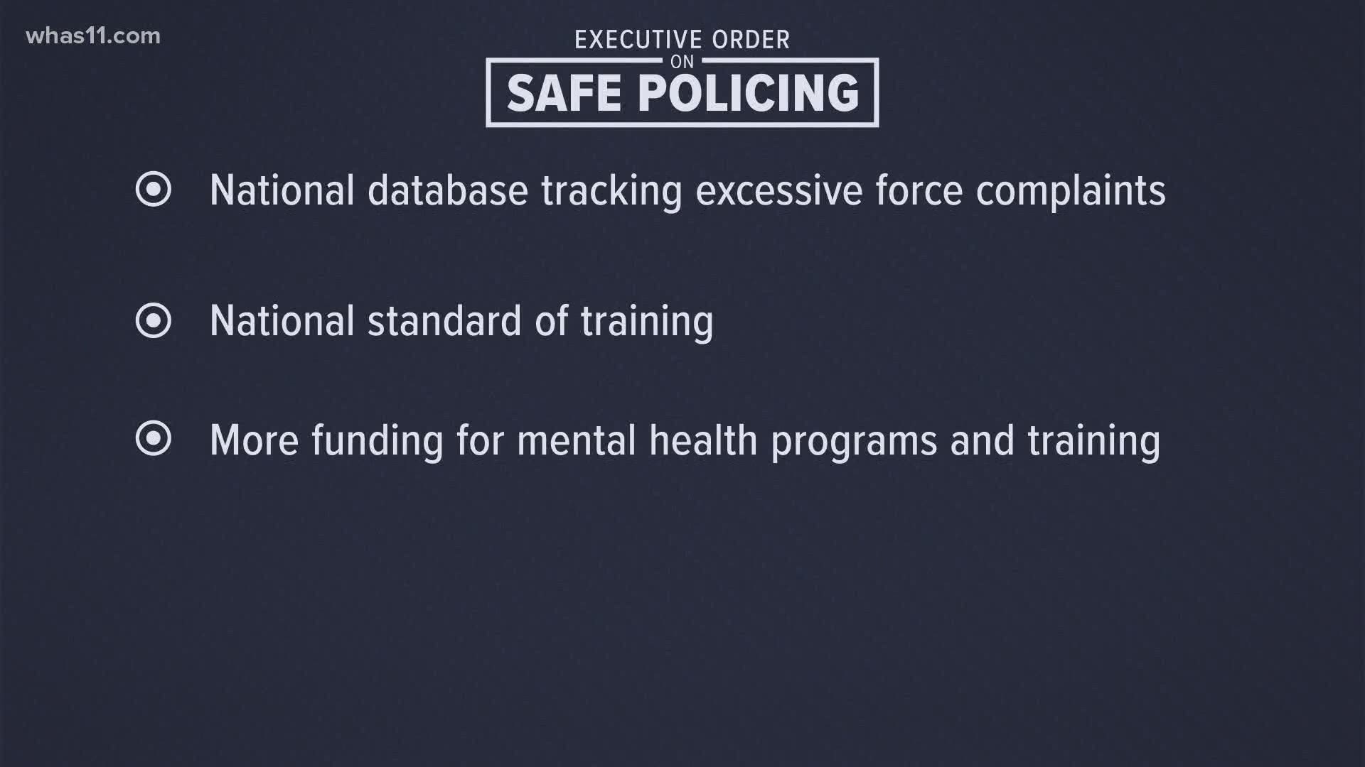 Trump has issued an executive order for change in police departments nationwide. WHAS11's Heather Fountaine gets reaction from the community.